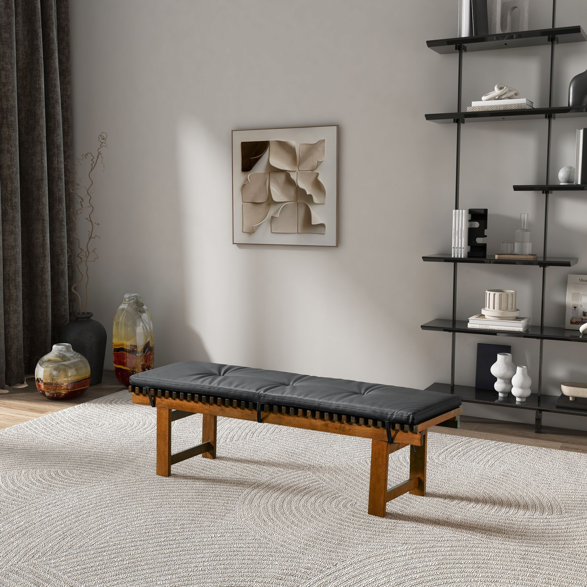 Lucia Bench In Black Pu Leather