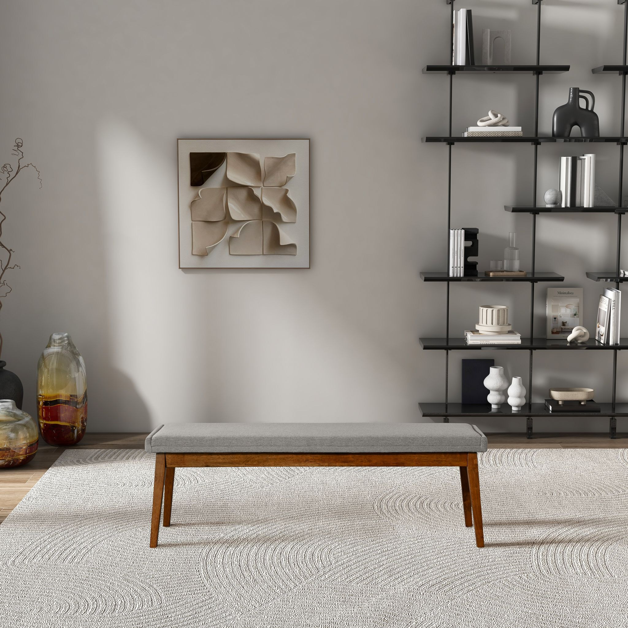 Warren Bench In Ash Grey Fabric