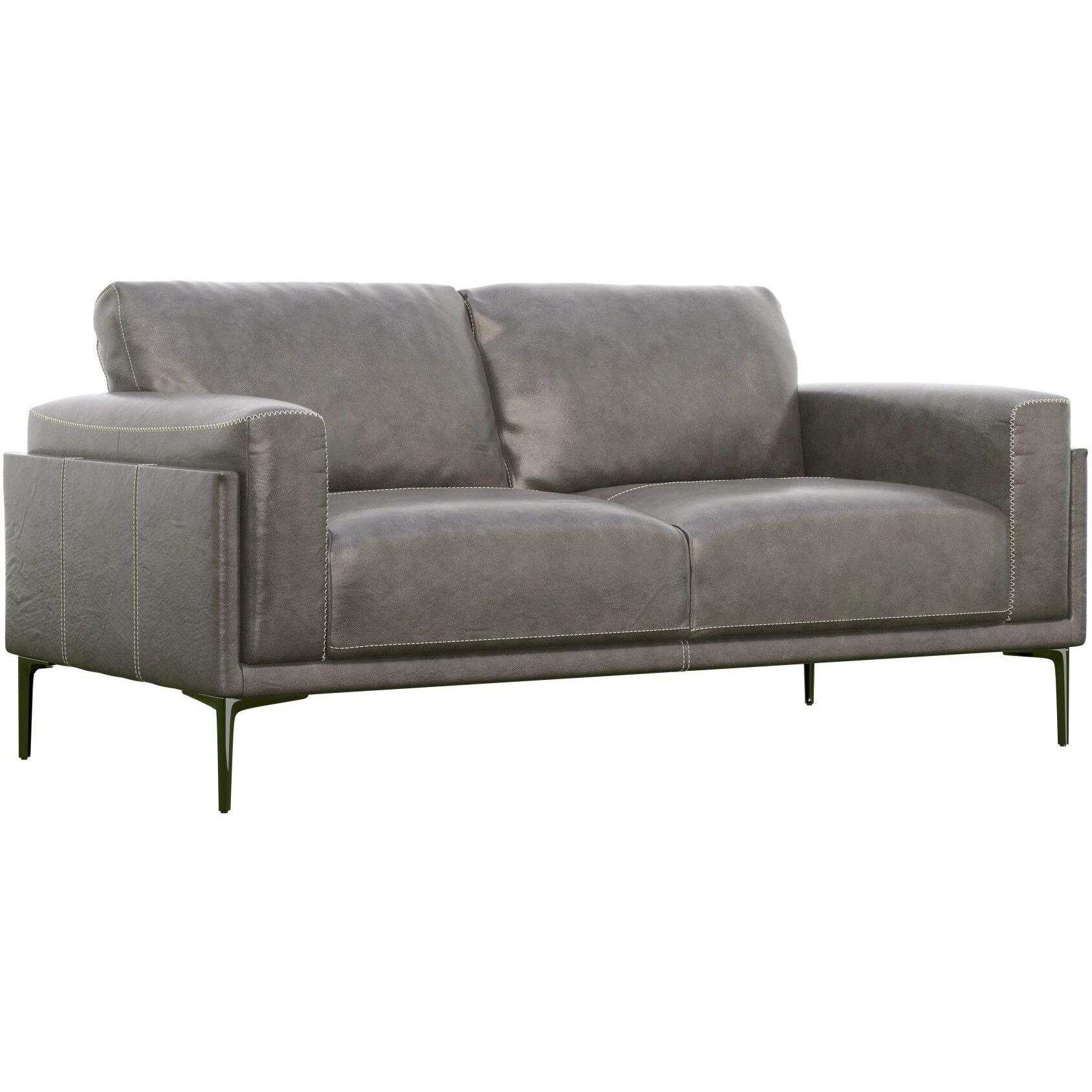 Wallace & Bay Onyx Gray Leather Loveseat