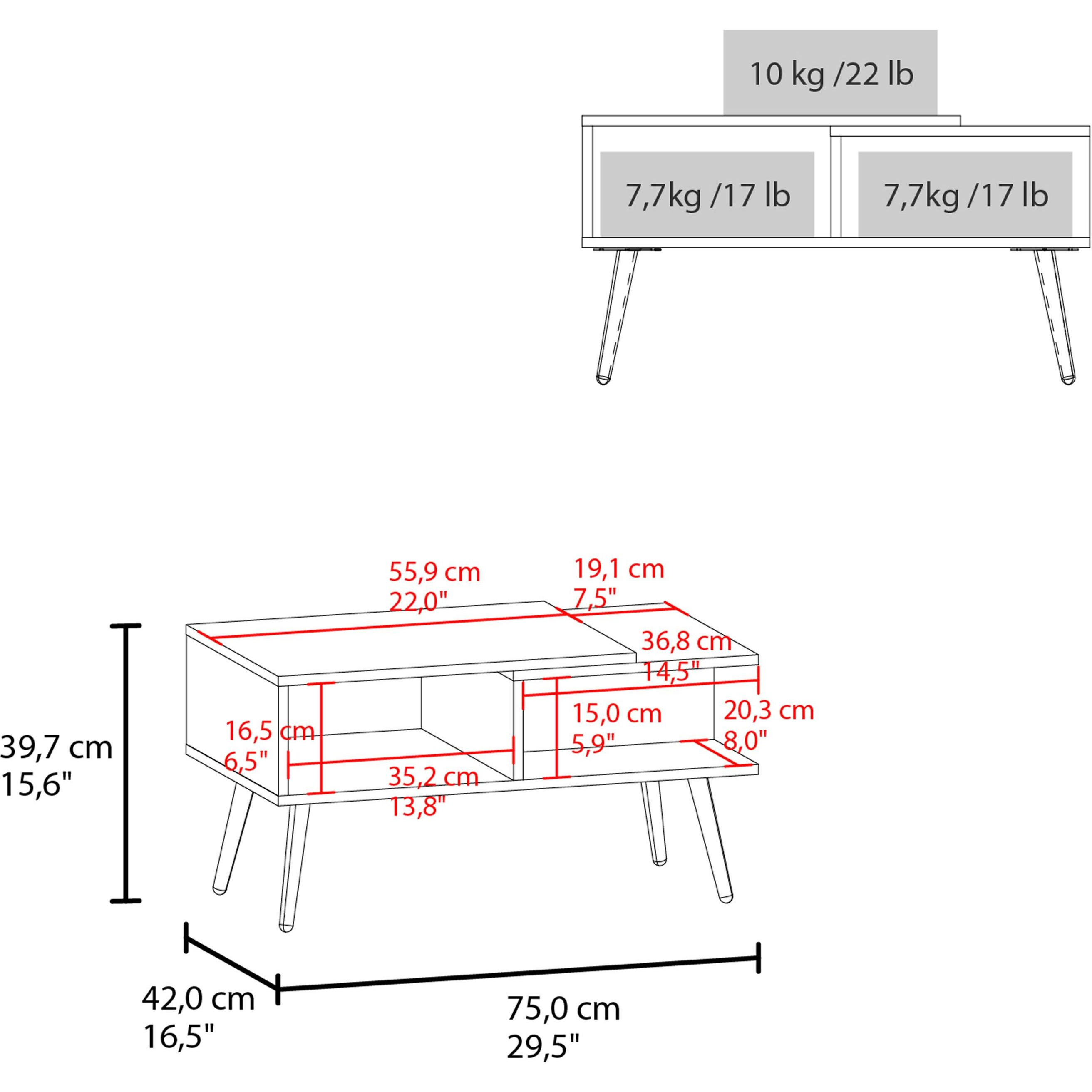 Hack Berry Coffee Table With Open Storage And Conical Legs   White + Natural Oak