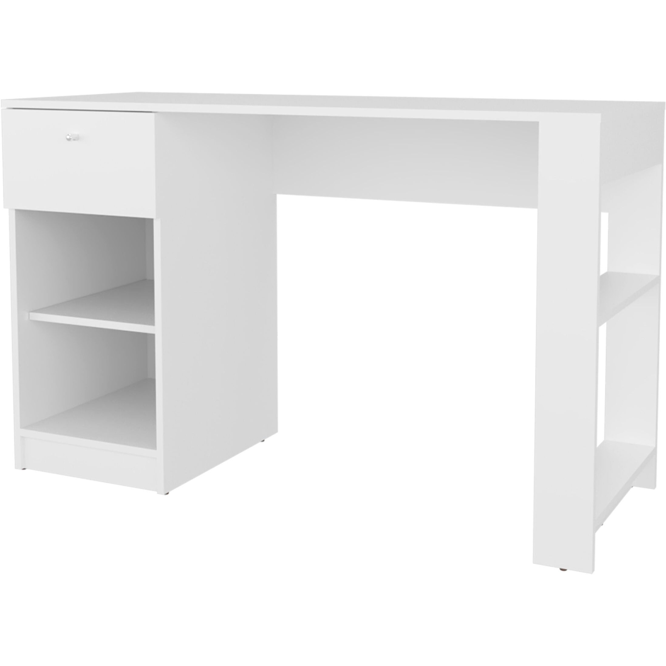 Sun City Computer Desk With A Drawer And Open Storage  White