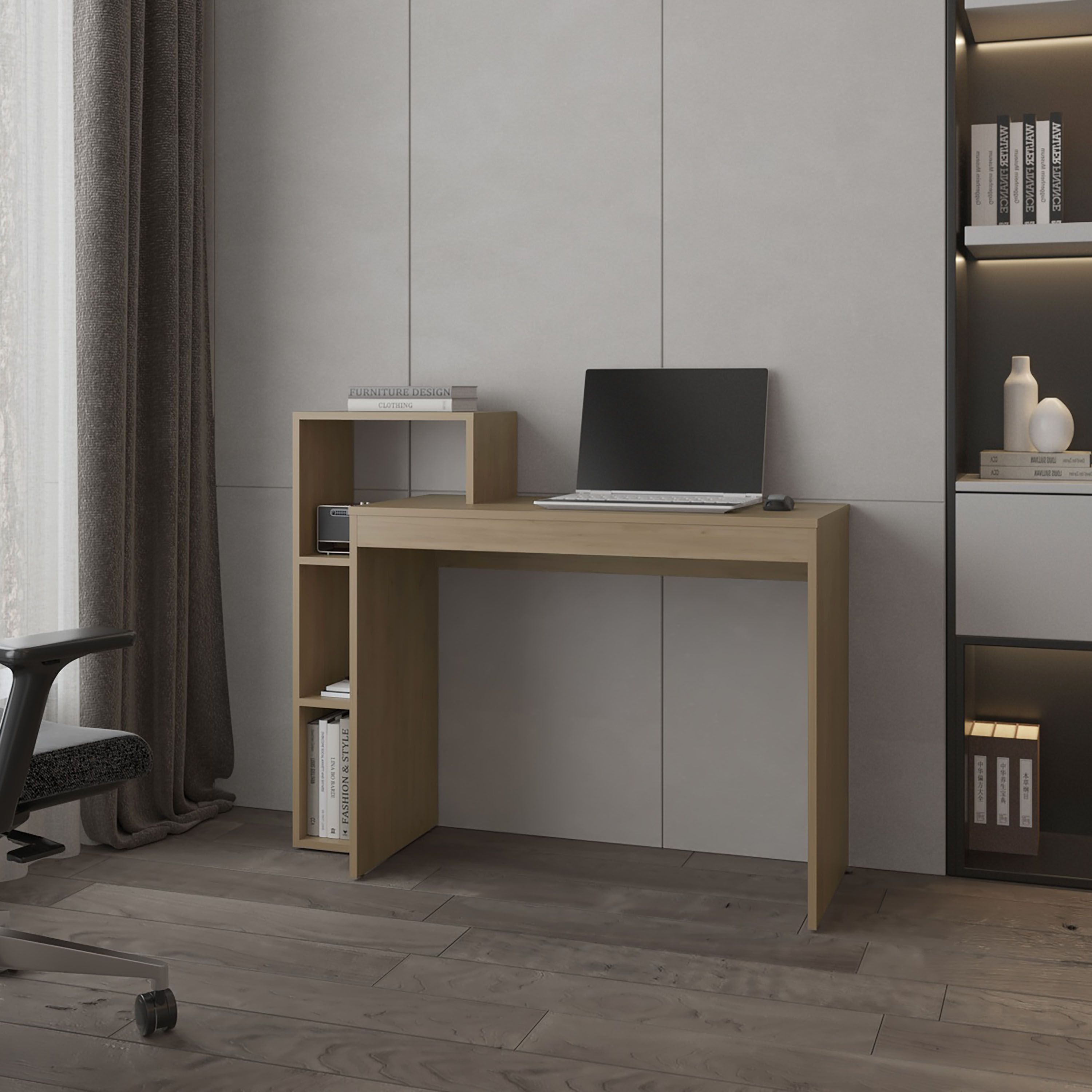 Salom Computer Desk With Open Storage  Natural Oak