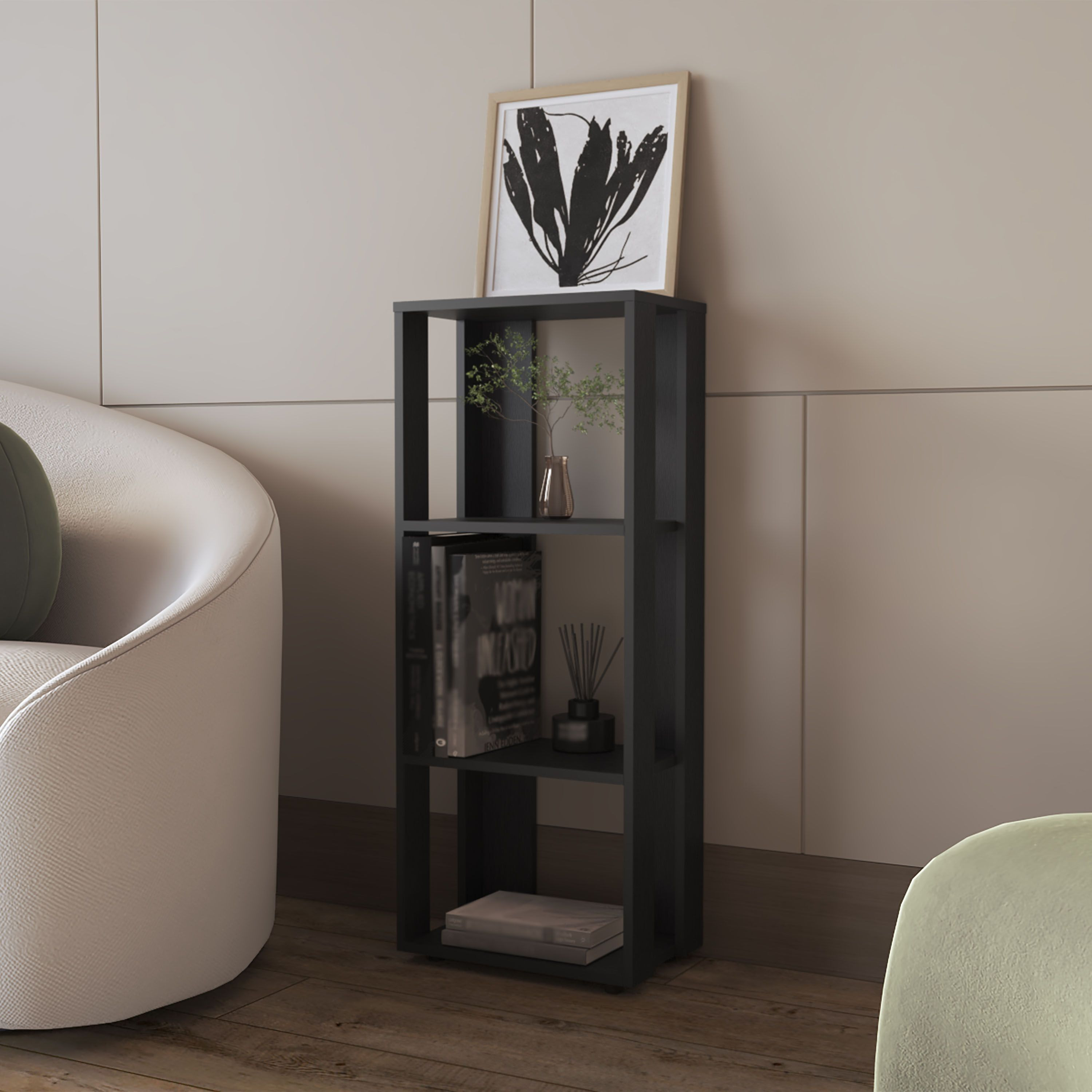 Fm Furniture Modoc Bookcase In Melamine With Open Storage  Black