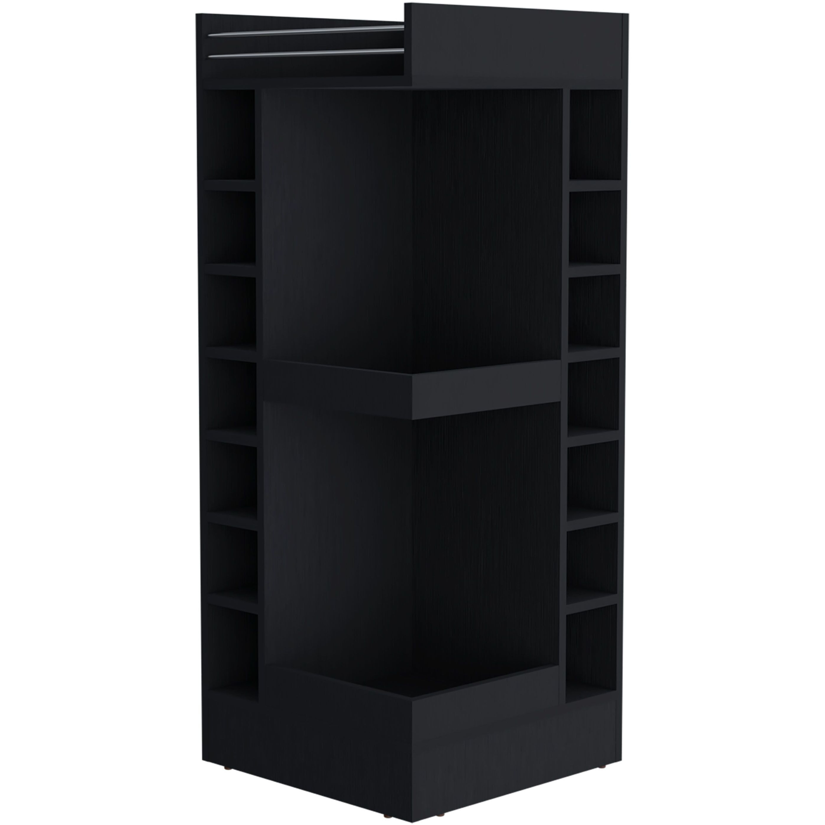 Fm Furniture Lamer Corner Bar Cabinet With Wine Rack And Open Shelf  Black