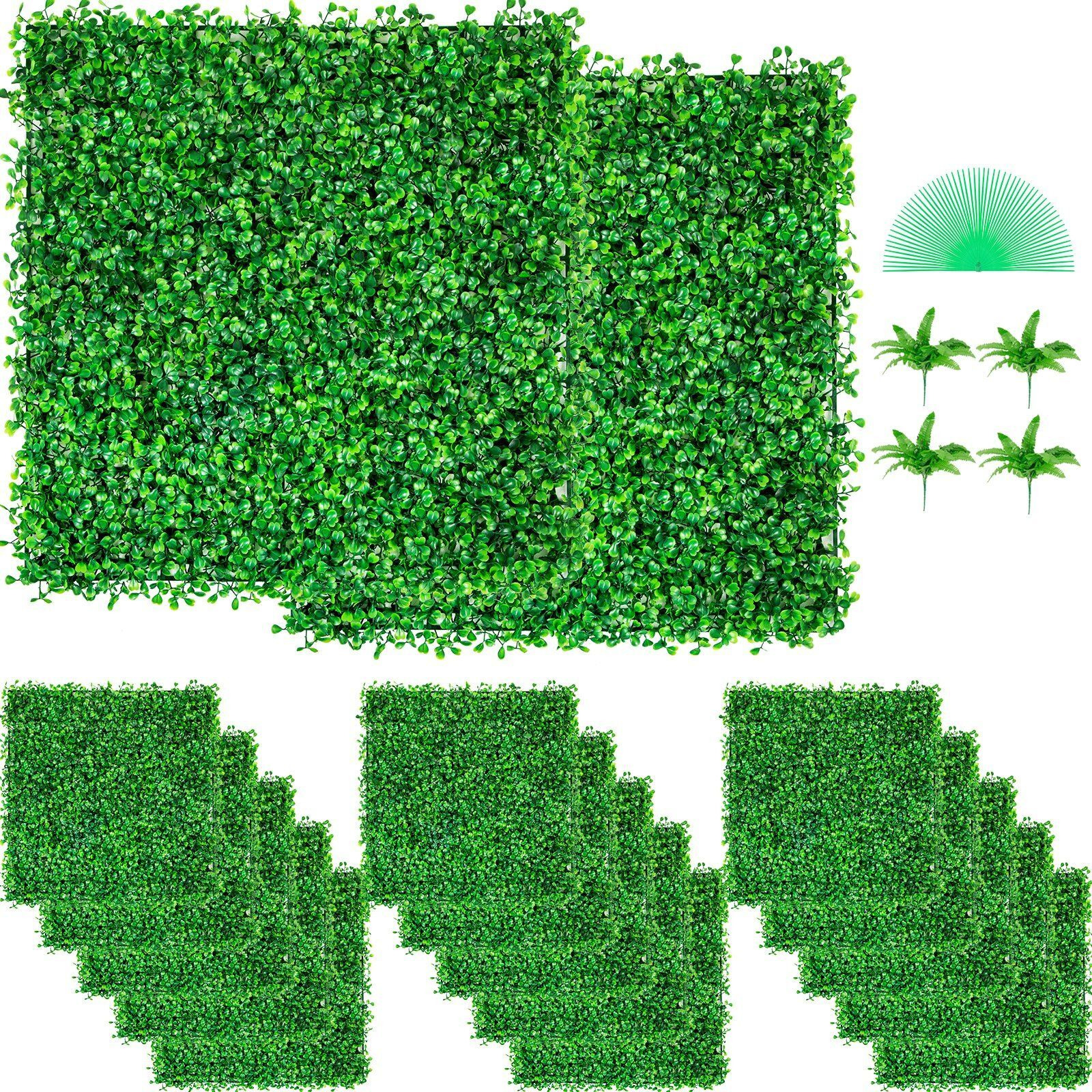 Vevor Artificial Boxwood Panel Uv 48Pcs Boxwood Hedge Wall Panels Artificial Grass Backdrop Wall 10X10"" 4Cm Green Grass Wall Fake Hedge For Decor Privacy Fence Indoor Outdoor Garden Backyard