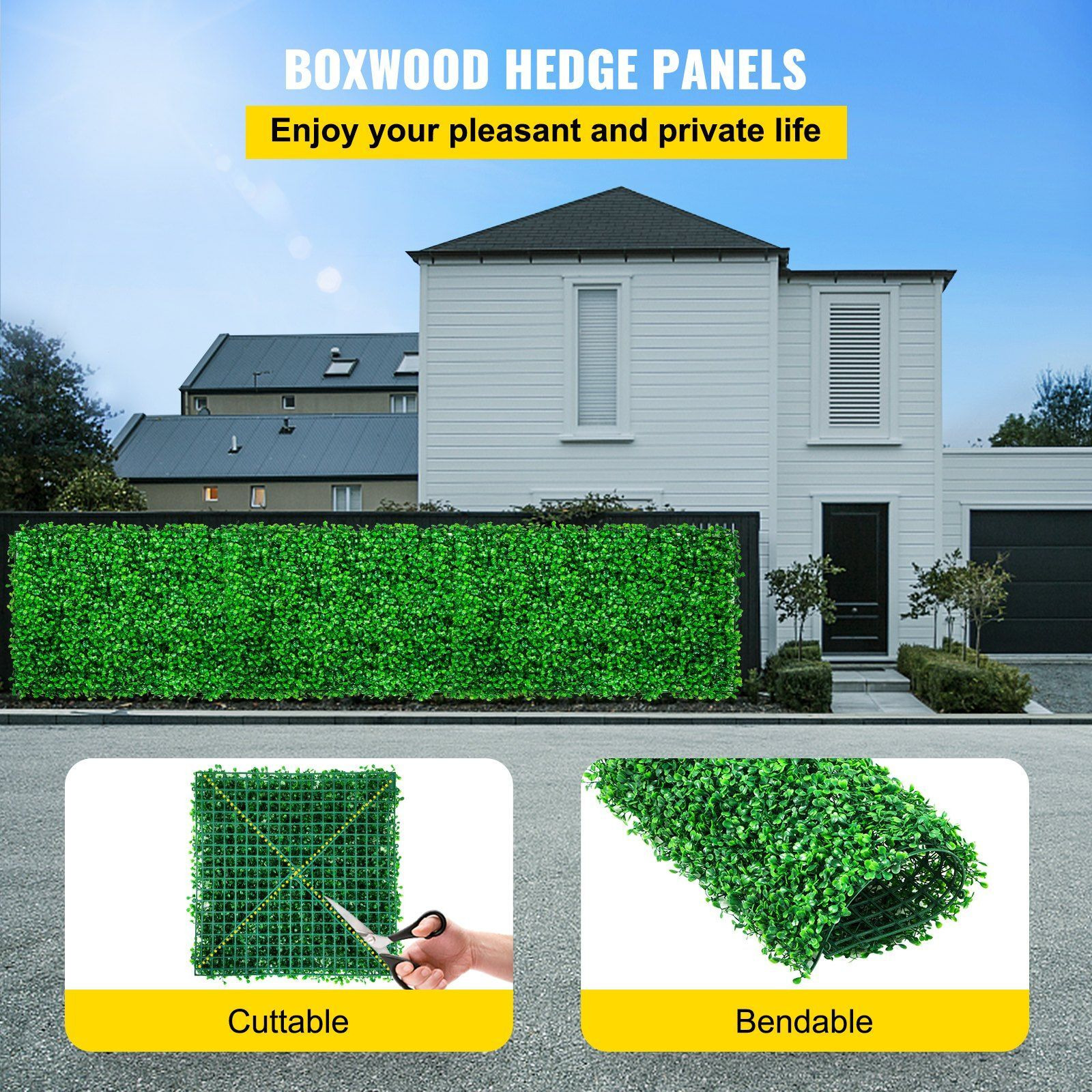 Vevor Artificial Boxwood Panel Uv 48Pcs Boxwood Hedge Wall Panels Artificial Grass Backdrop Wall 10X10"" 4Cm Green Grass Wall Fake Hedge For Decor Privacy Fence Indoor Outdoor Garden Backyard