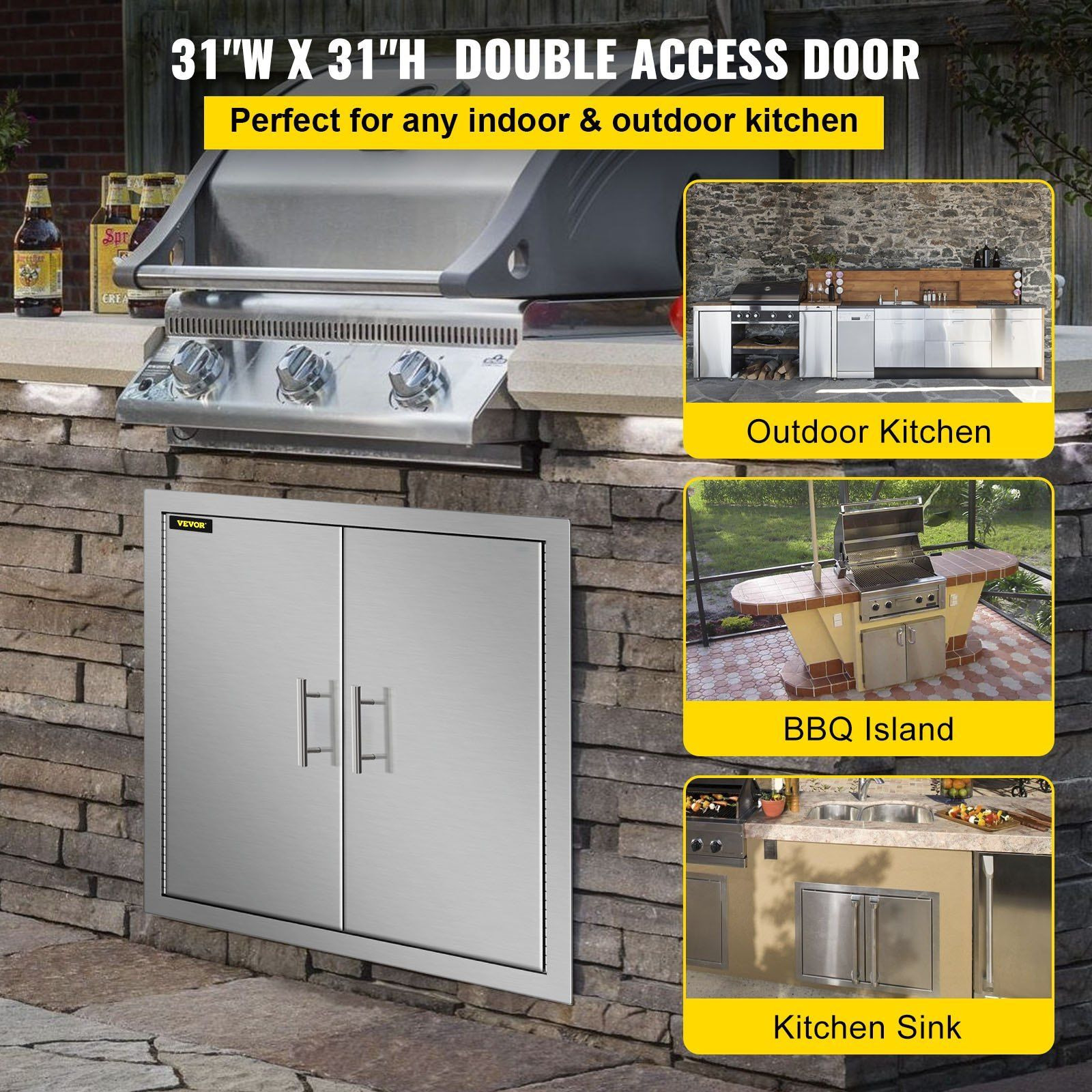 Vevor 31 Inch Bbq Access Door 304 Stainless Steel Bbq Island 31W X 31H Inchs Double Door With Paper Towel Holder For Outdoor Kitchen