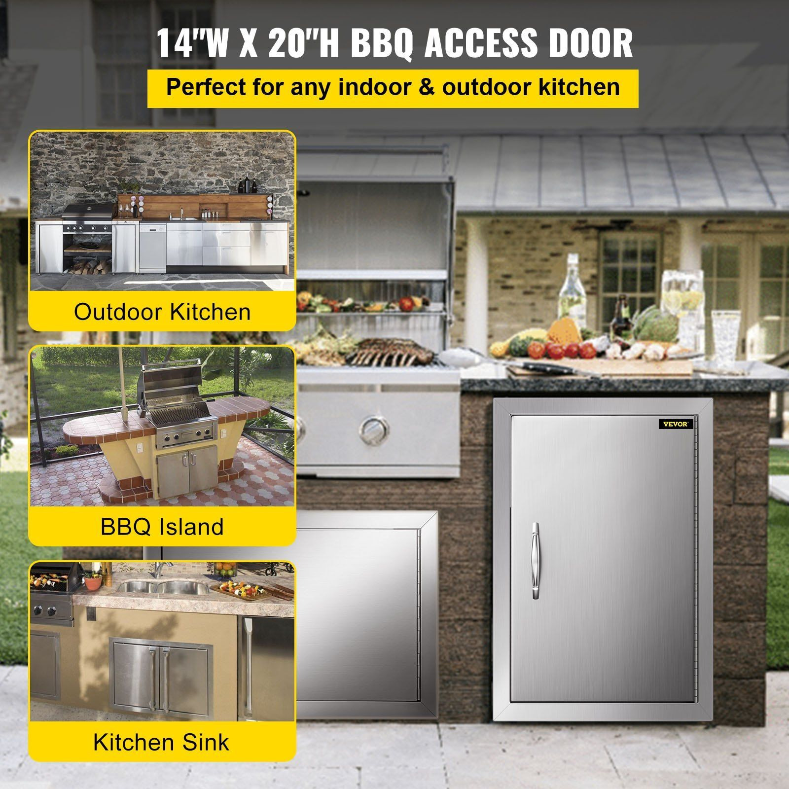 Vevor Bbq Access Door 14W X 20H Inch  Vertical Single Bbq Door Stainless Steel  Outdoor Kitchen Doors For Bbq Island  Grill Station  Outside Cabinet