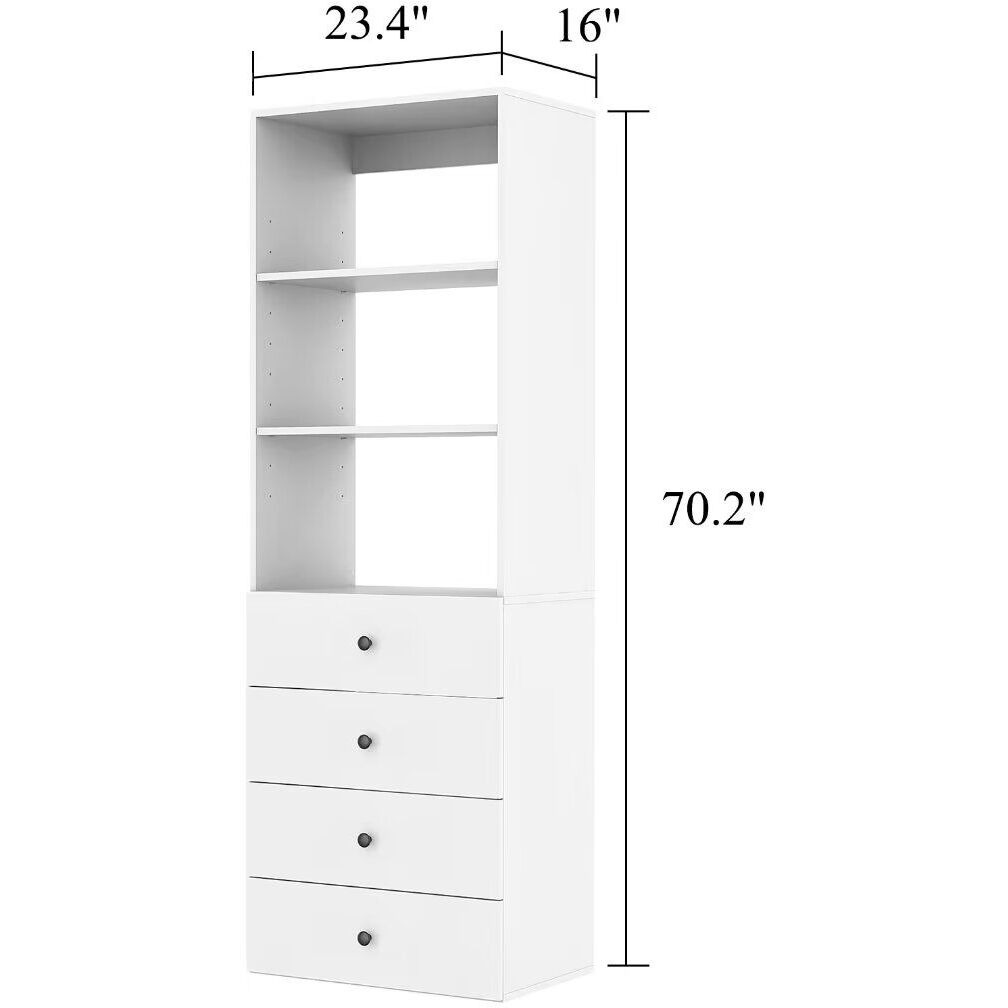 70.2"&quotH Livelylodge Wooden Modular Closet OrganizerModern Open Wardrobe Closet System With 4 Drawers For Bedroom&Coatroom White Finish