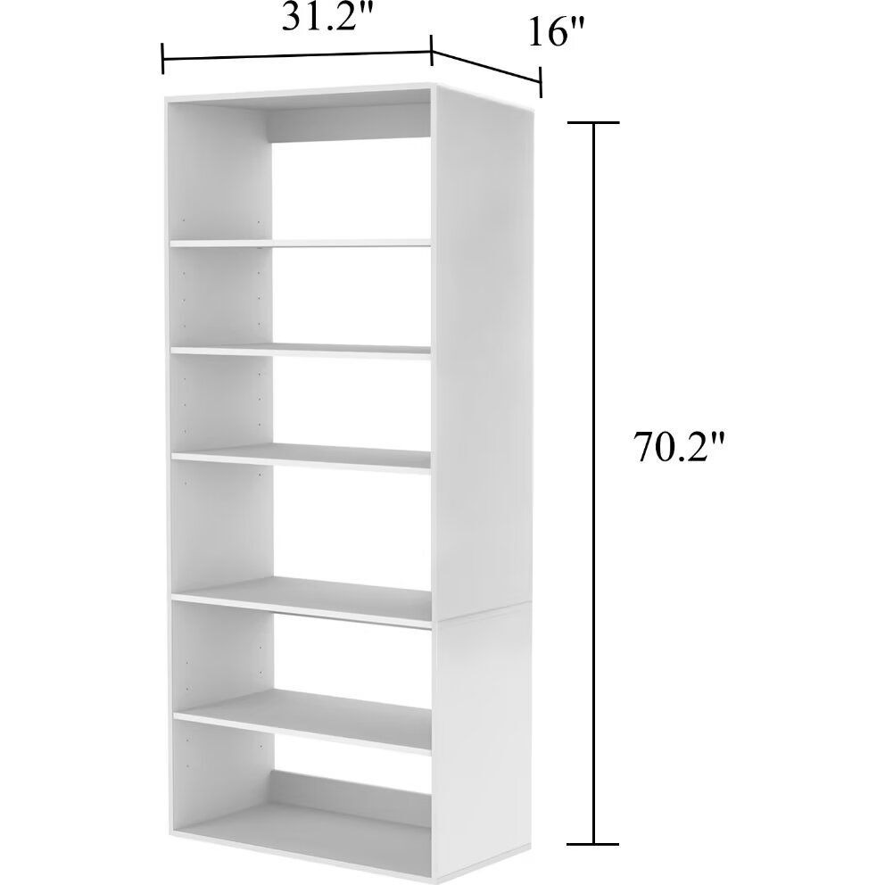 70.2"&quotH Livelylodge Wooden Modular Closet System Closet Organizer Modern Open Wardrobe Closet System For Bedroom&Coatroom White Finish For All Ages