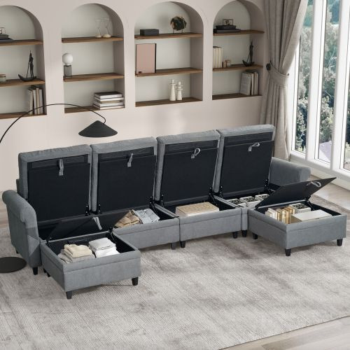 U Shaped Sectional Couch Convertible Sectional Couch With Double Chaise 6 Seat Sectional Sofa For Living Room