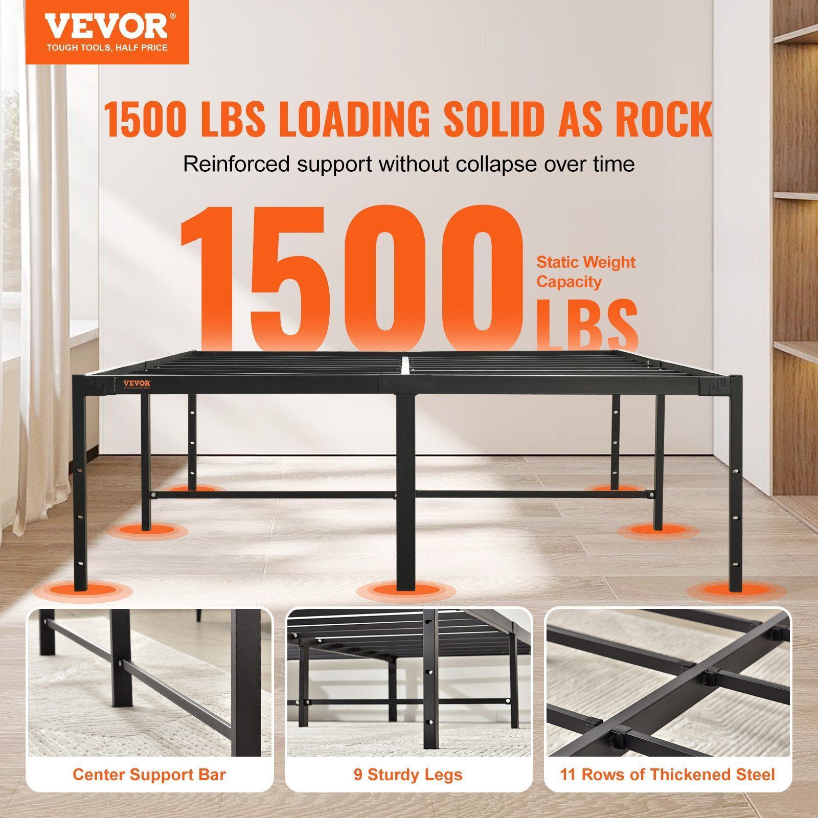 Vevor 18 Inch Full Metal Bed Frame Platform  No Box Spring Needed  1500 Lbs Loading Capacity Embedded Heavy Duty Mattress Foundation With Steel Slat Support  Easy Assembly  Noise Free