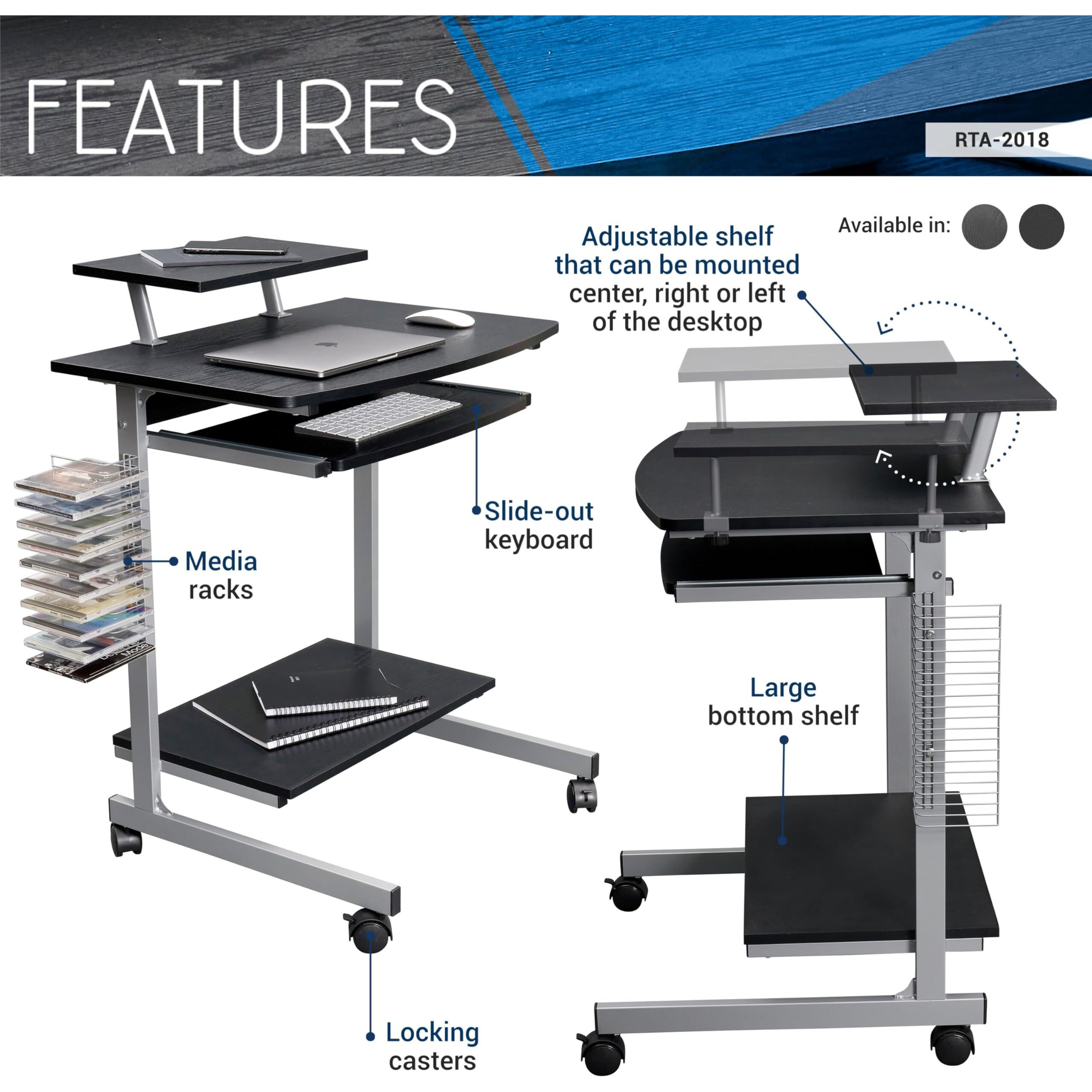 Compact Computer Cart With Storage . Color Graphite