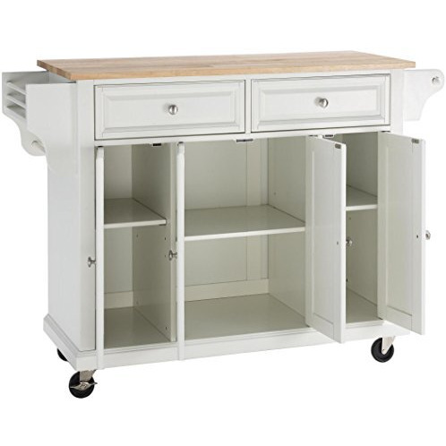 Full Size Wood Top Kitchen Cart White/Natural