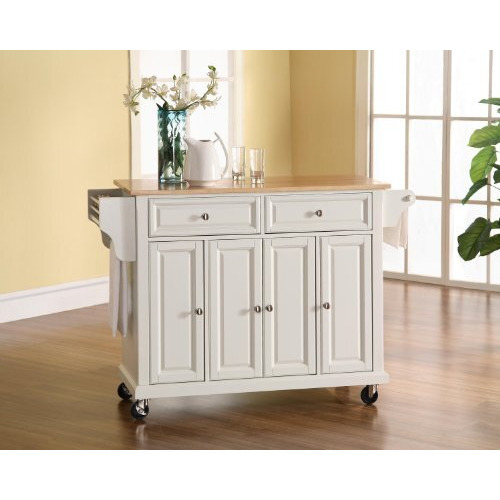 Full Size Wood Top Kitchen Cart White/Natural