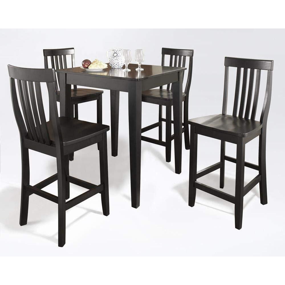 5Pc Pub Dining Set W/School House Stools Black - Pub Table & 4 Counter Stools