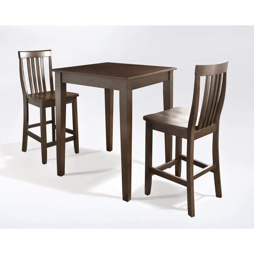 3Pc Pub Dining Set W/Upholstered Saddle Stools Black - Pub Table & 2 Counter Stools