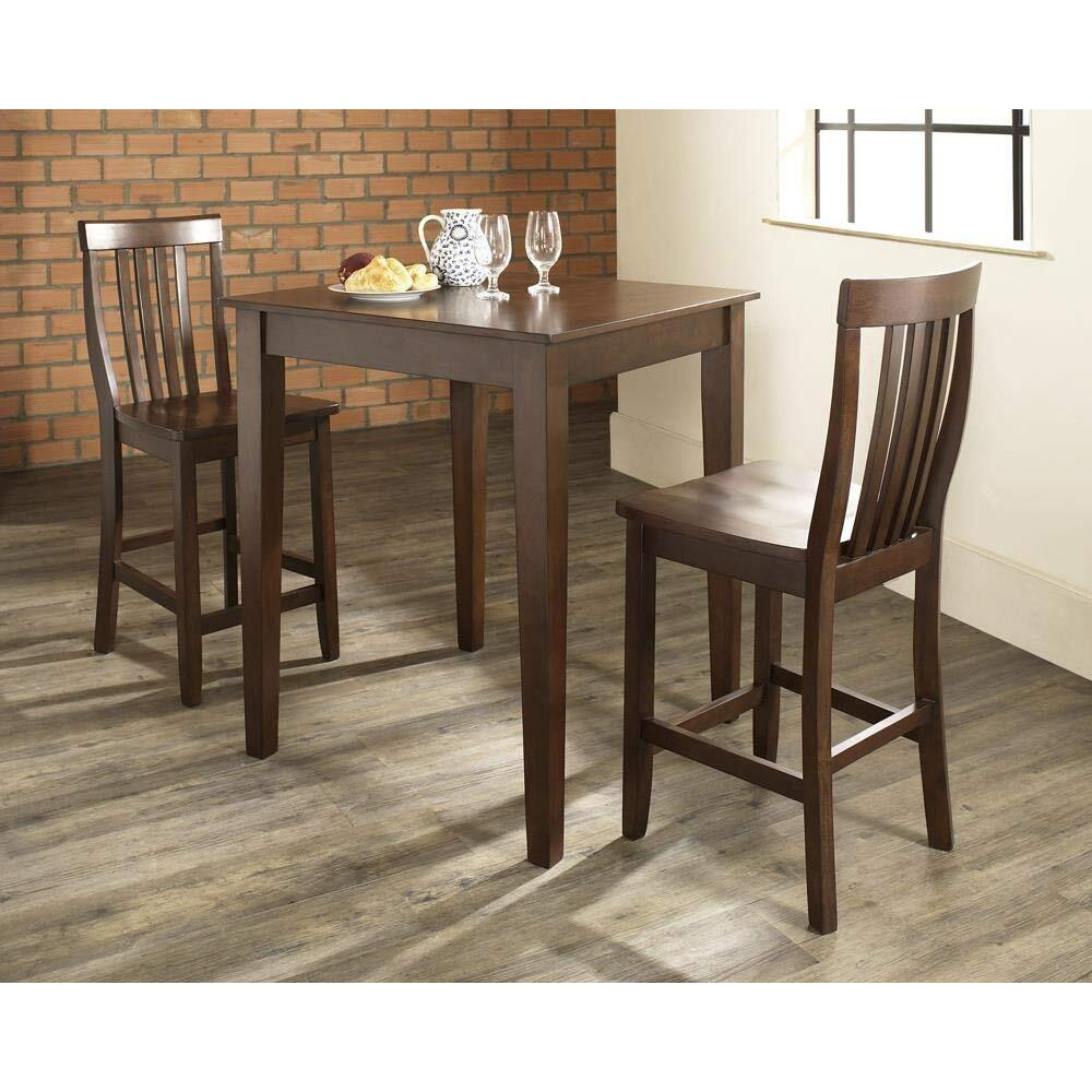 3Pc Pub Dining Set W/Upholstered Saddle Stools Black - Pub Table & 2 Counter Stools