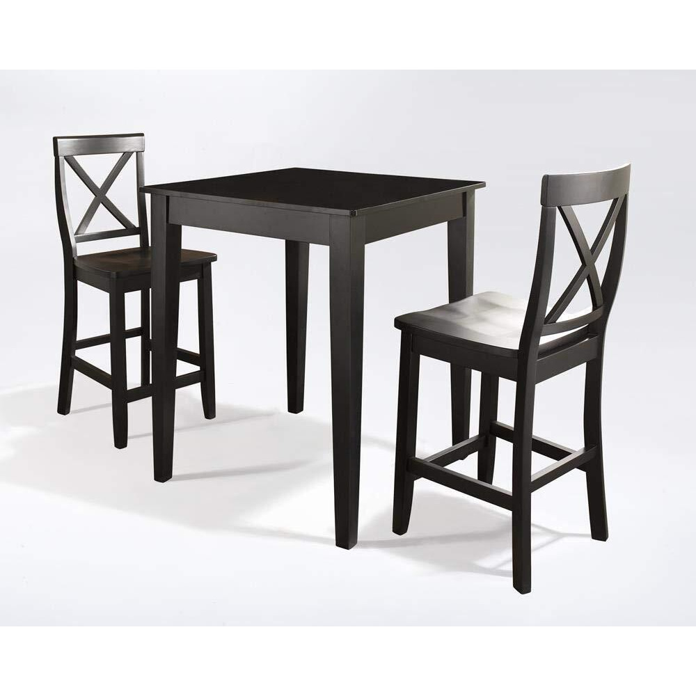 3Pc Pub Dining Set W/X-Back Stools Black - Pub Table & 2 Counter Stools