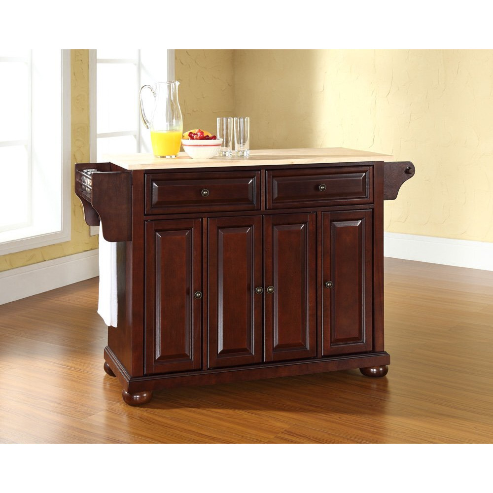 Alexandria Wood Top Full Size Kitchen Island/Cart Mahogany/Natural