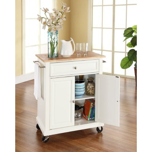 Compact Wood Top Kitchen Cart White/Natural