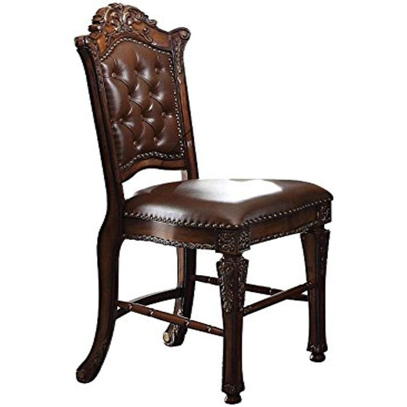 Acme Vendome Faux Leather Tufted Counter Height Dining Chair In Cherry Set Of 2