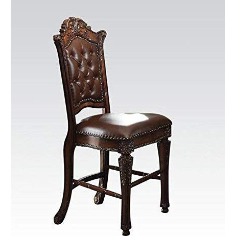 Acme Vendome Faux Leather Tufted Counter Height Dining Chair In Cherry Set Of 2