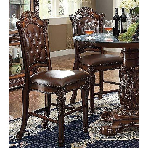 Acme Vendome Faux Leather Tufted Counter Height Dining Chair In Cherry Set Of 2