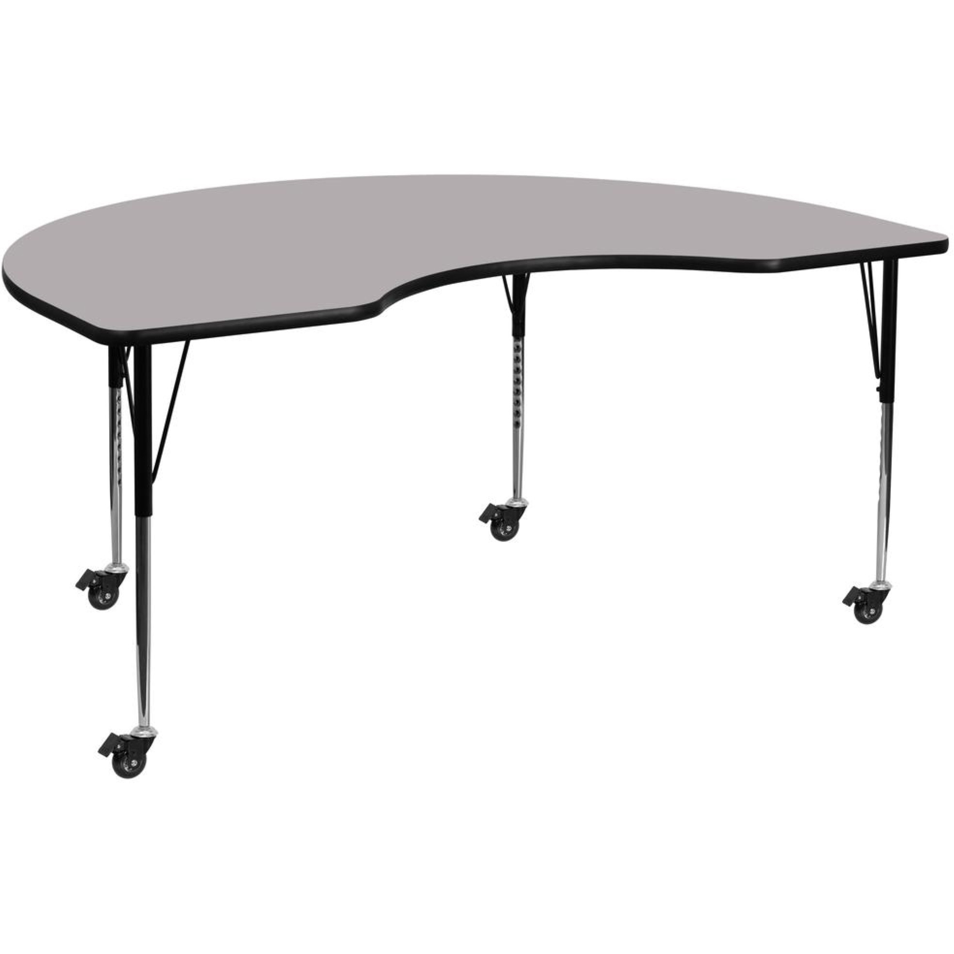 Mobile 48W X 96L Kidney Grey Thermal Laminate Activity Table - Standard Height Adjustable Legs