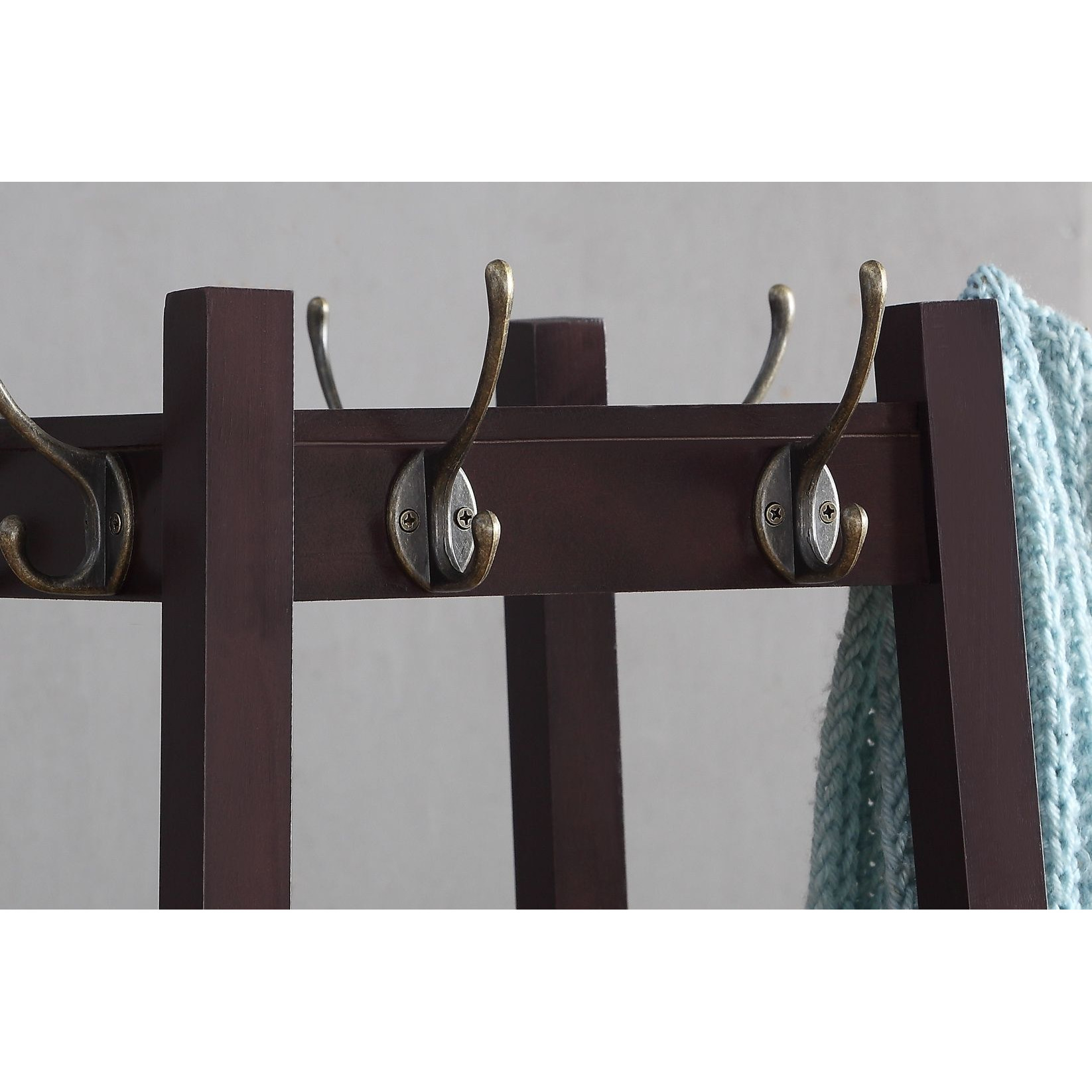 Vassen Coat Rack W/ 3-Tier Storage Shelves In Espresso Finish