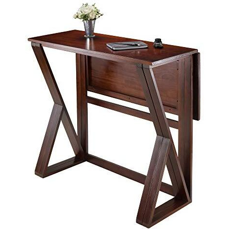 Winsome 3-Piece Harrington Drop Leaf High Table With 2 Cushion Round Seat Stools  24-Inch  Brown