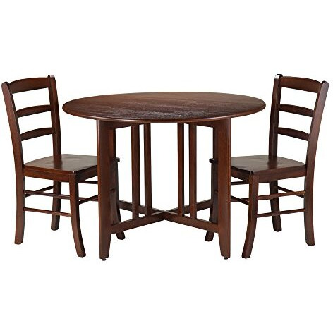 Winsome 3-Piece Alamo Round Drop Leaf Table With 2 Ladder Back Chairs  Brown