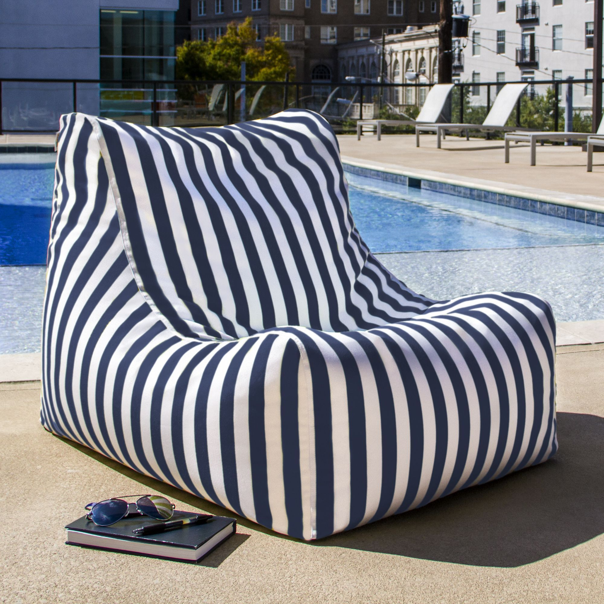 Jaxx Ponce Outdoor Bean Bag Chair  Navy Stripes