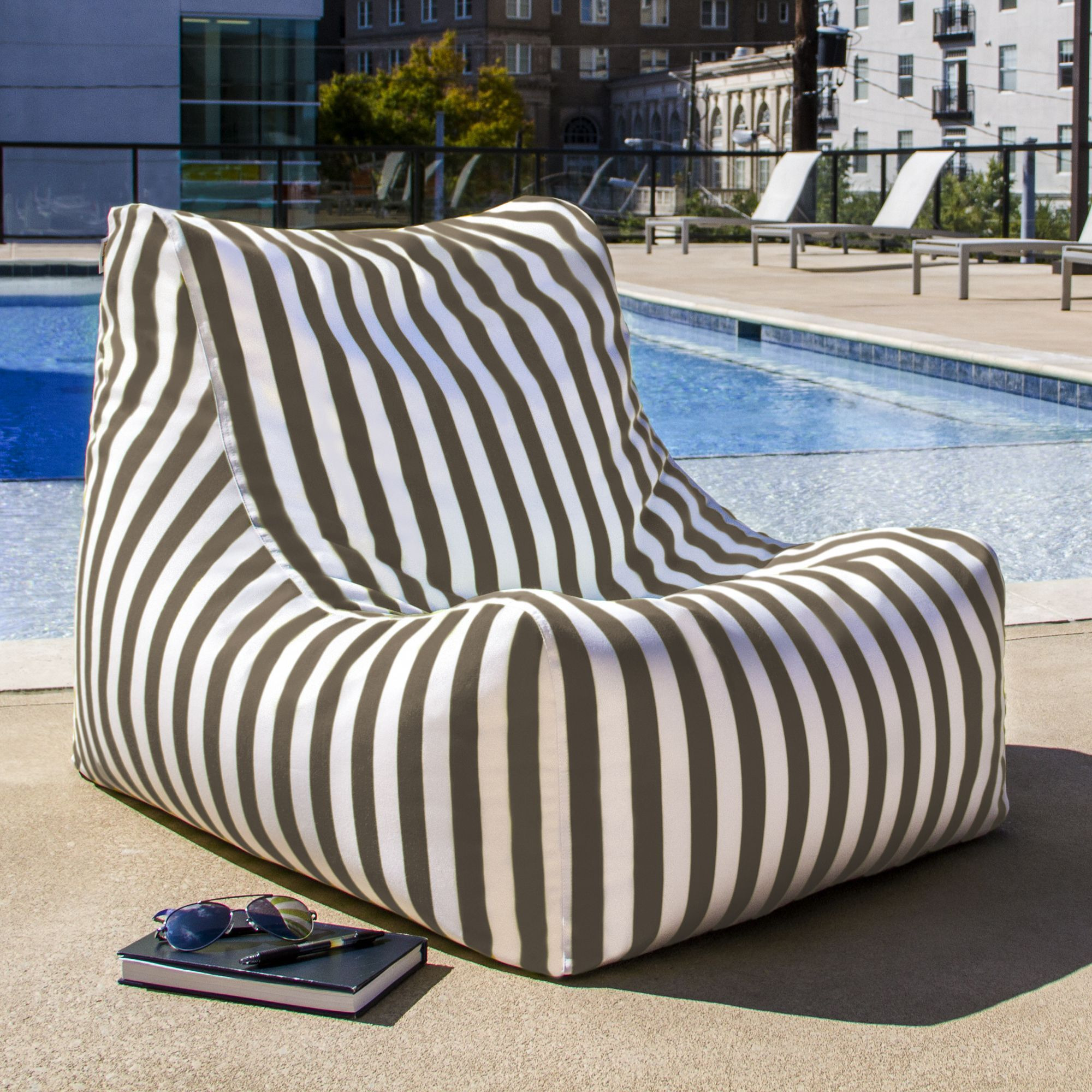 Jaxx Ponce Outdoor Bean Bag Chair  Taupe Stripes