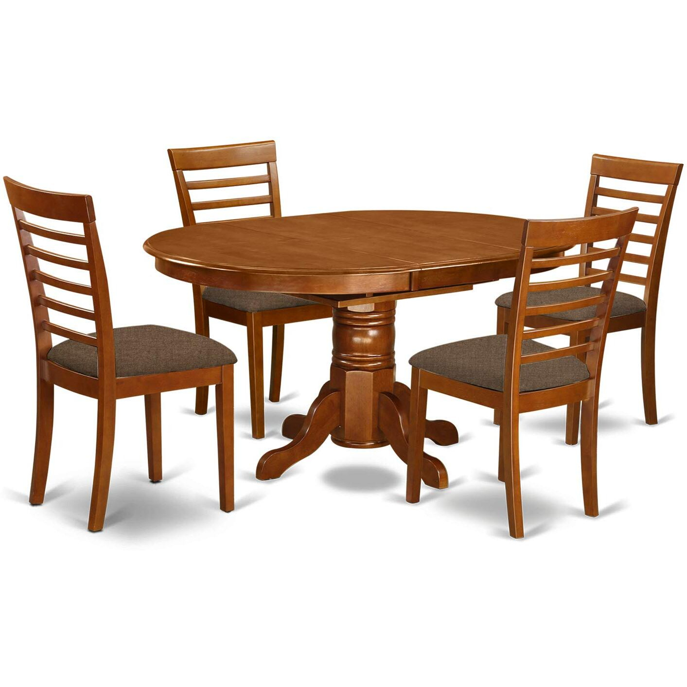 East West Furniture Avml5-Sbr-C Avon 5 Piece Dinette Set For 4 Includes An Oval Room Table With Butterfly Leaf And 4 Linen Fabric Upholstered Dining Chairs  42X60 Inch  Saddle Brown