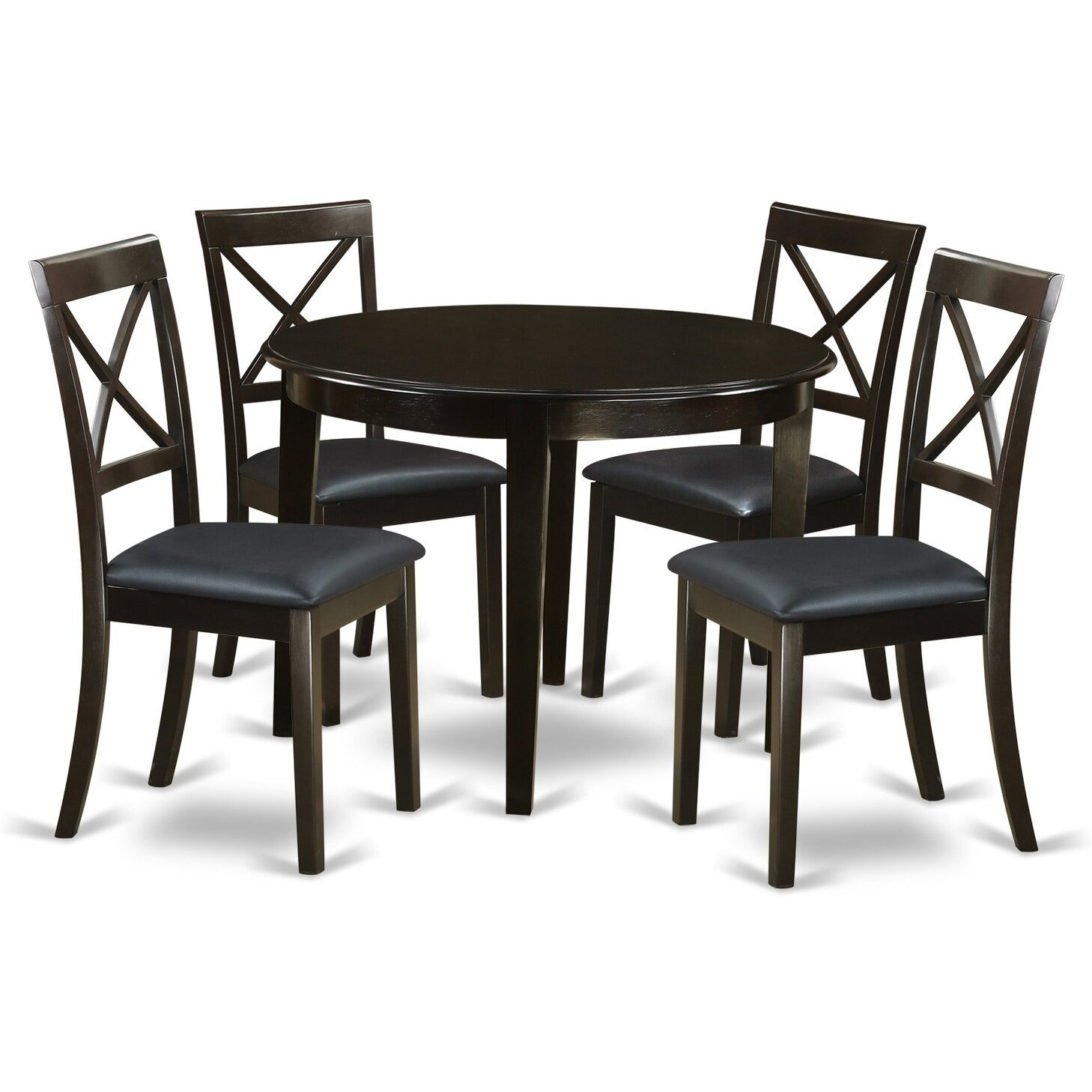 East West Furniture Bost5-Cap-Lc Boston 5 Piece Room Set Includes A Round Wooden Table And 4 Faux Leather Kitchen Dining Chairs  42X42 Inch