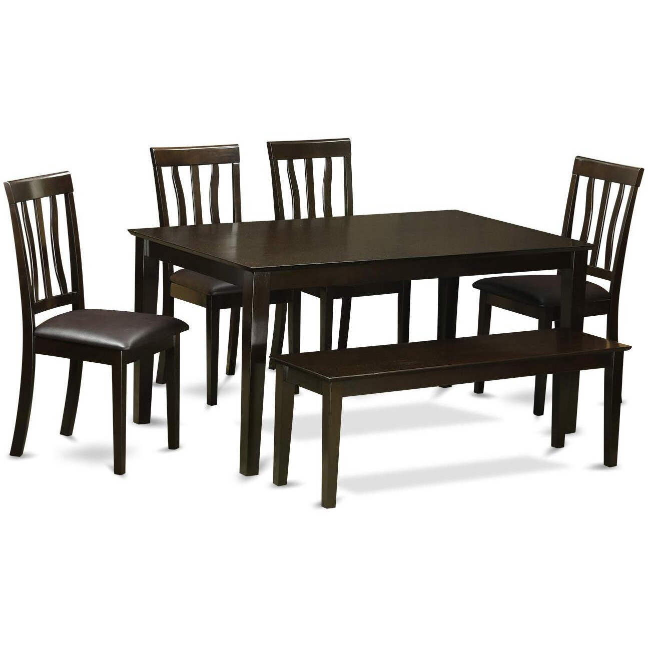 East West Furniture Caan6-Cap-Lc Capri 6 Piece Set Contains A Rectangle Dining Room Table And 4 Faux Leather Kitchen Chairs With A Bench  36X60 Inch