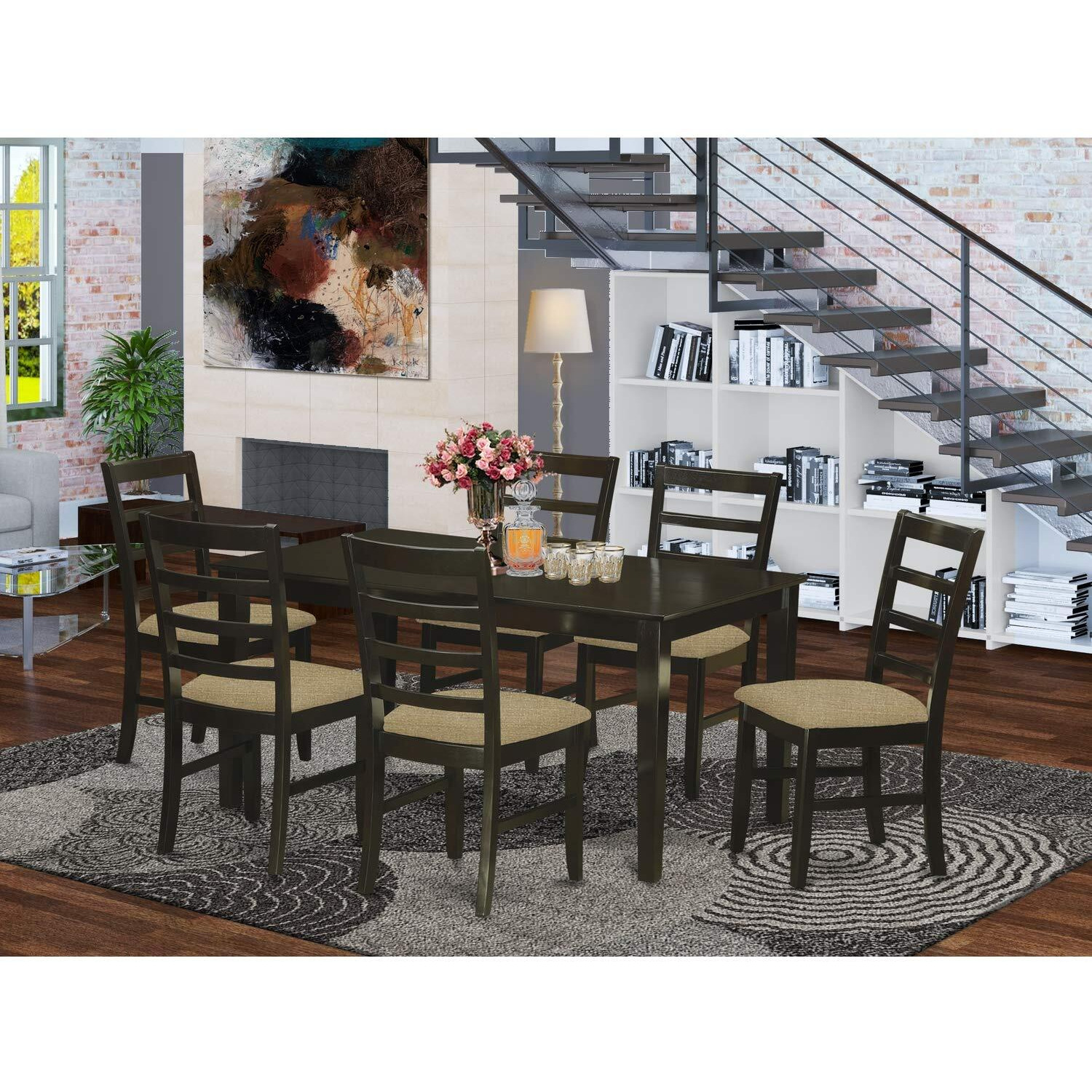 East West Furniture Capf7-Cap-C 7 Piece Set Consist Of A Rectangle Dining Room Table And 6 Linen Fabric Upholstered Chairs  36X60 Inch  Cappuccino