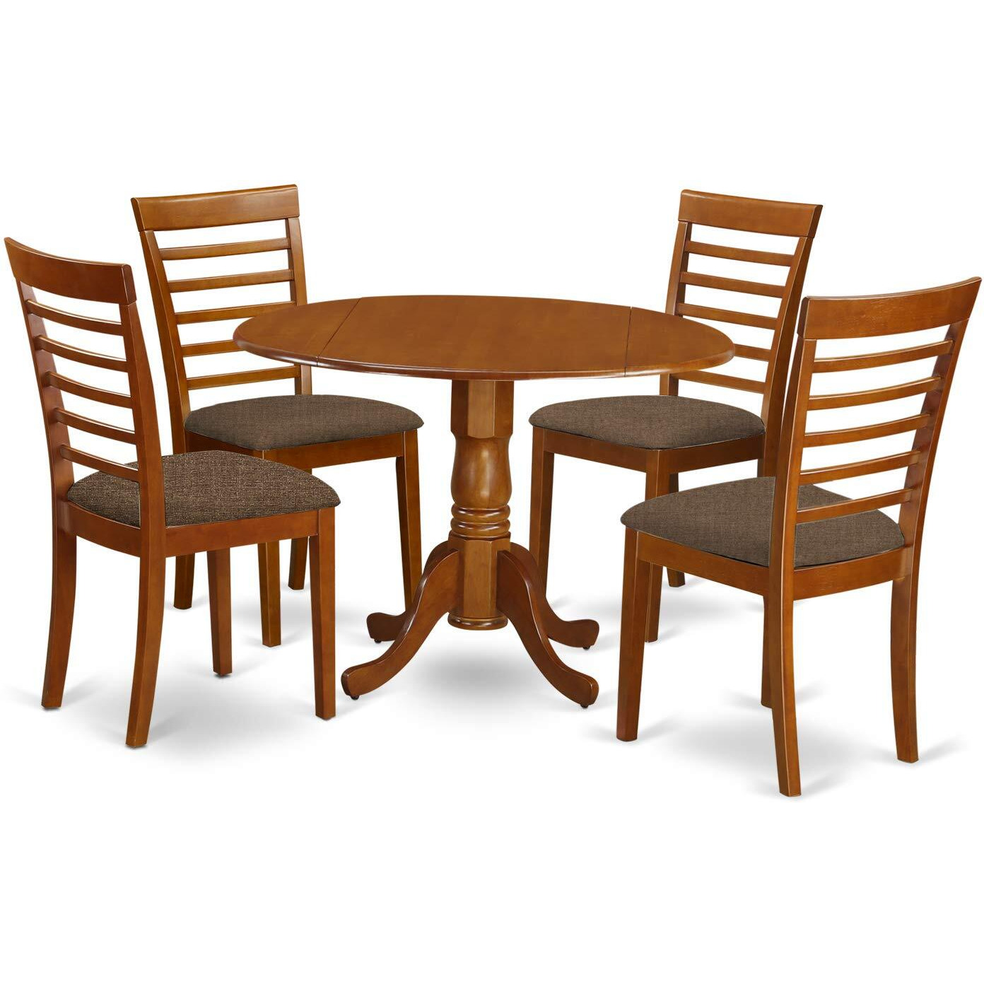 East West Furniture Dublin 5 Piece Dinette Set For 4 Includes A Round Room Table With Dropleaf And 4 Linen Fabric Upholstered Dining Chairs  42X42 Inch  Saddle Brown