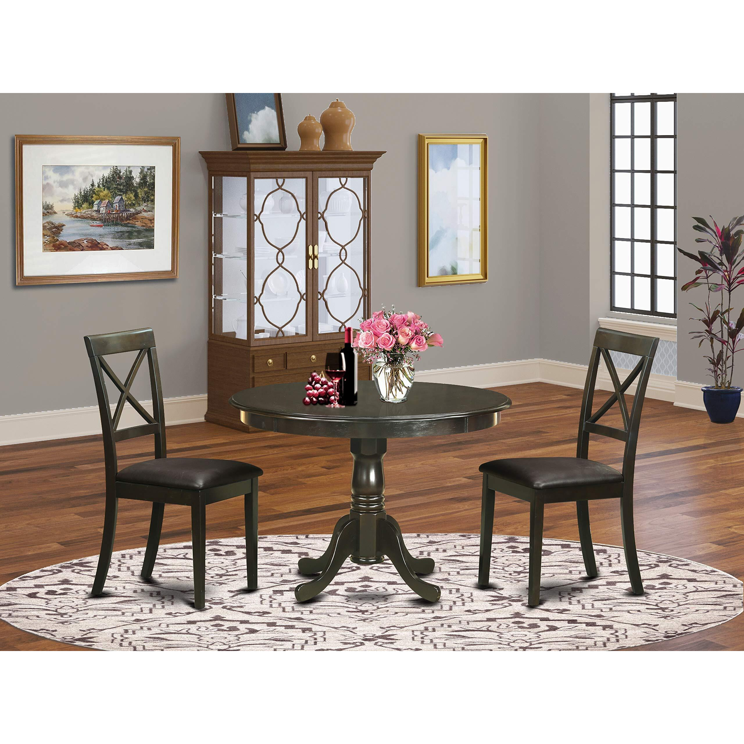 East West Furniture Hlbo3-Cap-Lc 3 Piece Dining Table Set For Small Spaces Contains A Round Dining Room Table With Pedestal And 2 Faux Leather Upholstered Chairs  42X42 Inch  Cappuccino