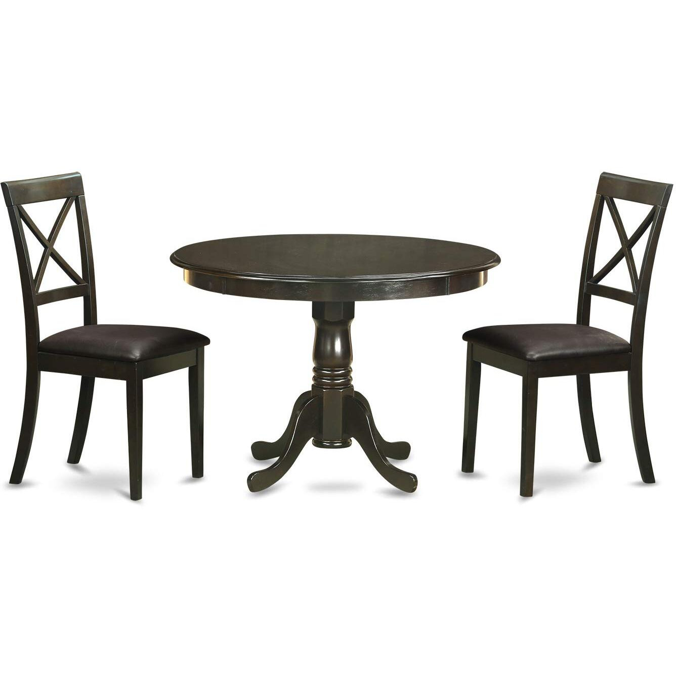 East West Furniture Hlbo3-Cap-Lc 3 Piece Dining Table Set For Small Spaces Contains A Round Dining Room Table With Pedestal And 2 Faux Leather Upholstered Chairs  42X42 Inch  Cappuccino