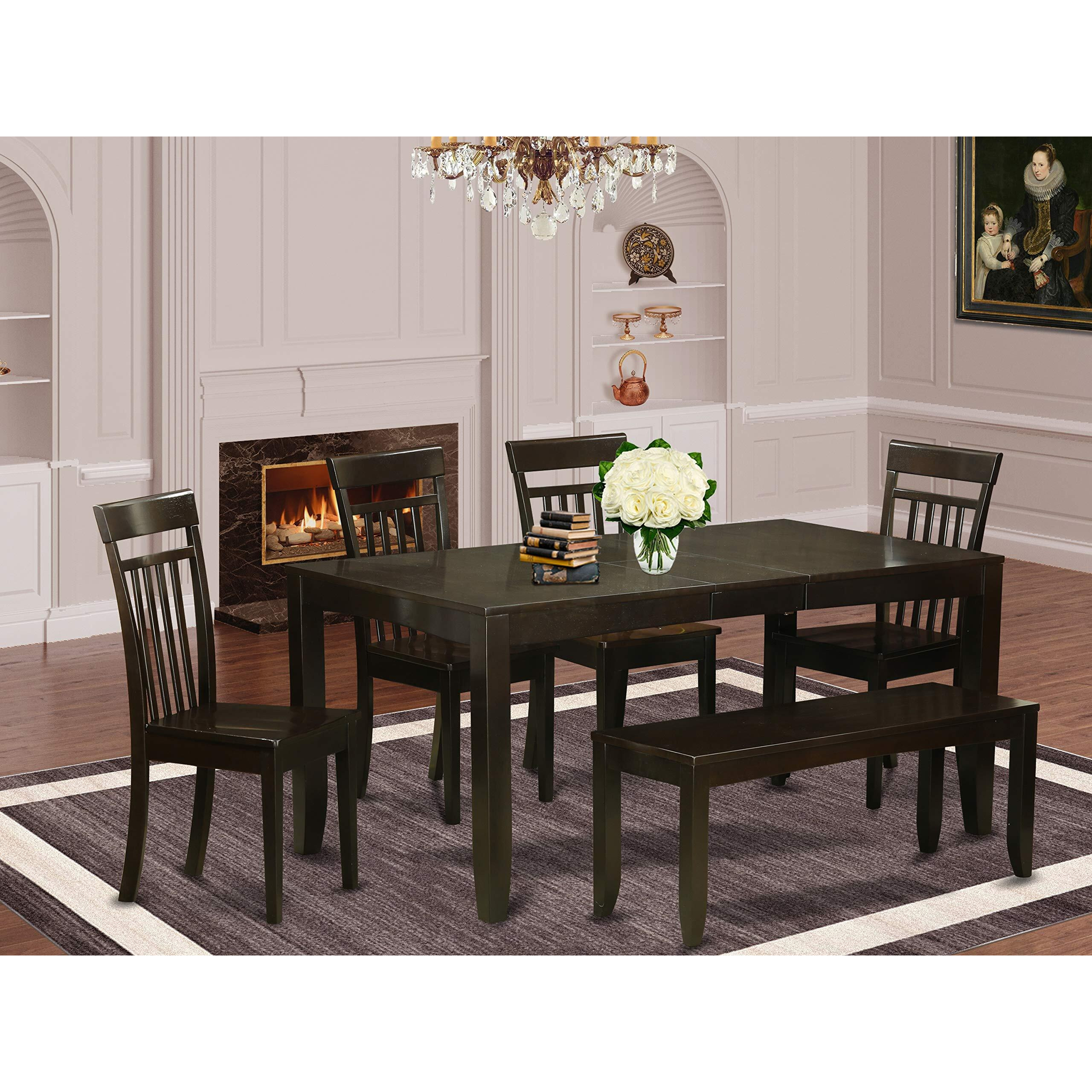 East West Furniture Lyca6-Cap-W Lynfield 6 Piece Modern Set Contains A Rectangle Wooden Table With Butterfly Leaf And 4 Dining Chairs With A Bench  36X66 Inch  Cappuccino