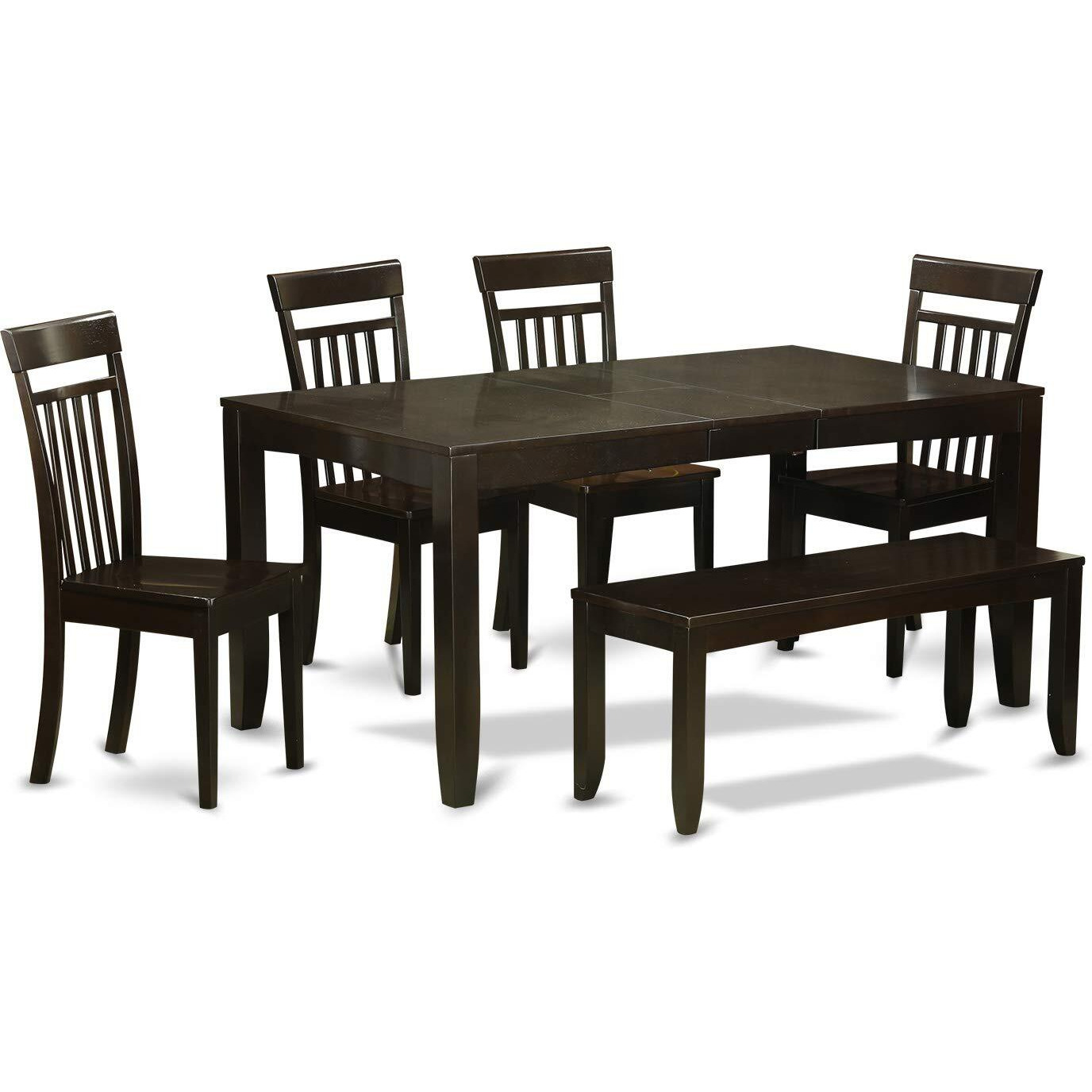 East West Furniture Lyca6-Cap-W Lynfield 6 Piece Modern Set Contains A Rectangle Wooden Table With Butterfly Leaf And 4 Dining Chairs With A Bench  36X66 Inch  Cappuccino