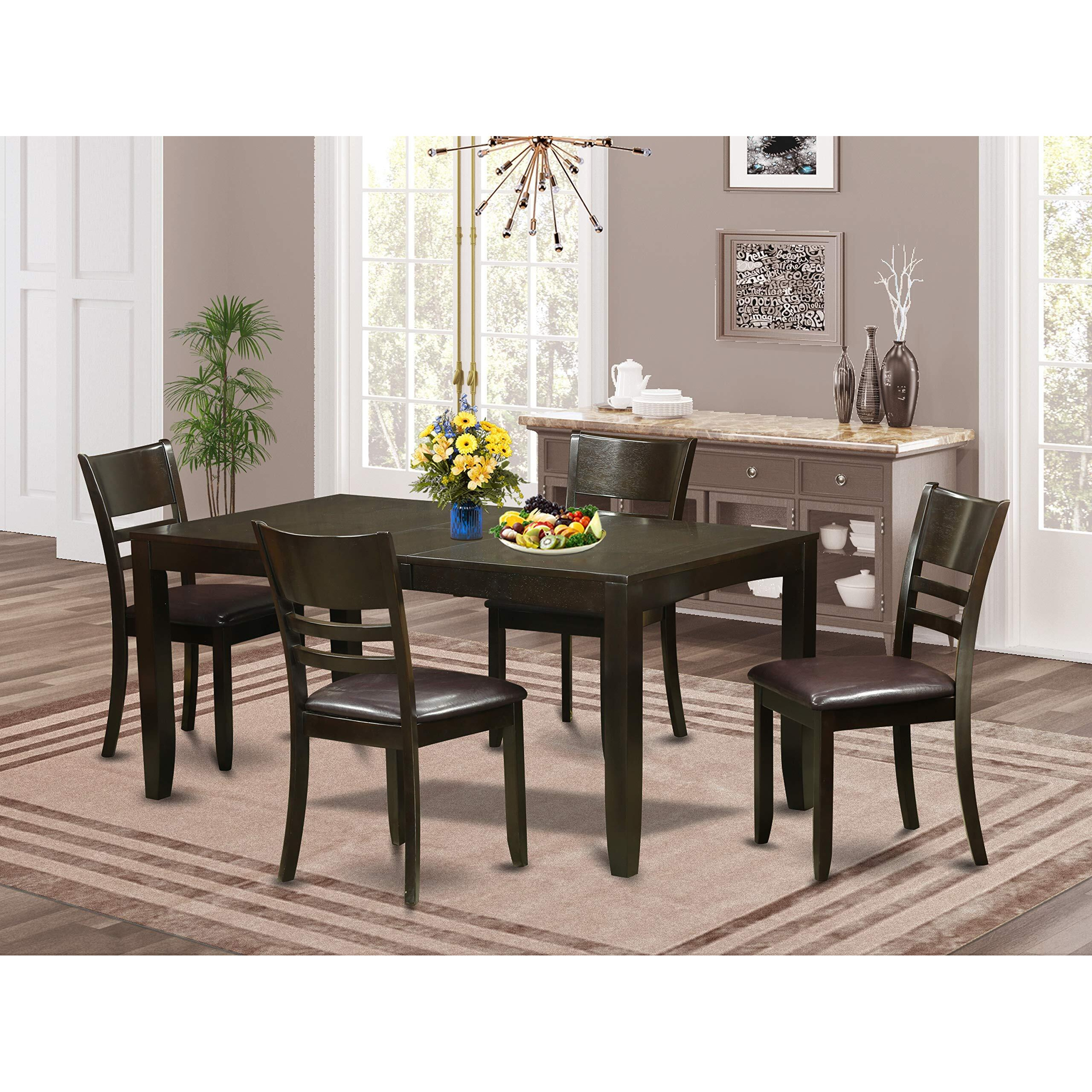 East West Furniture Lyfd5-Cap-Lc Lynfield 5 Piece Kitchen Set For 4 Includes A Rectangle Dining Room Table With Butterfly Leaf And 4 Faux Leather Upholstered Chairs  36X66 Inch