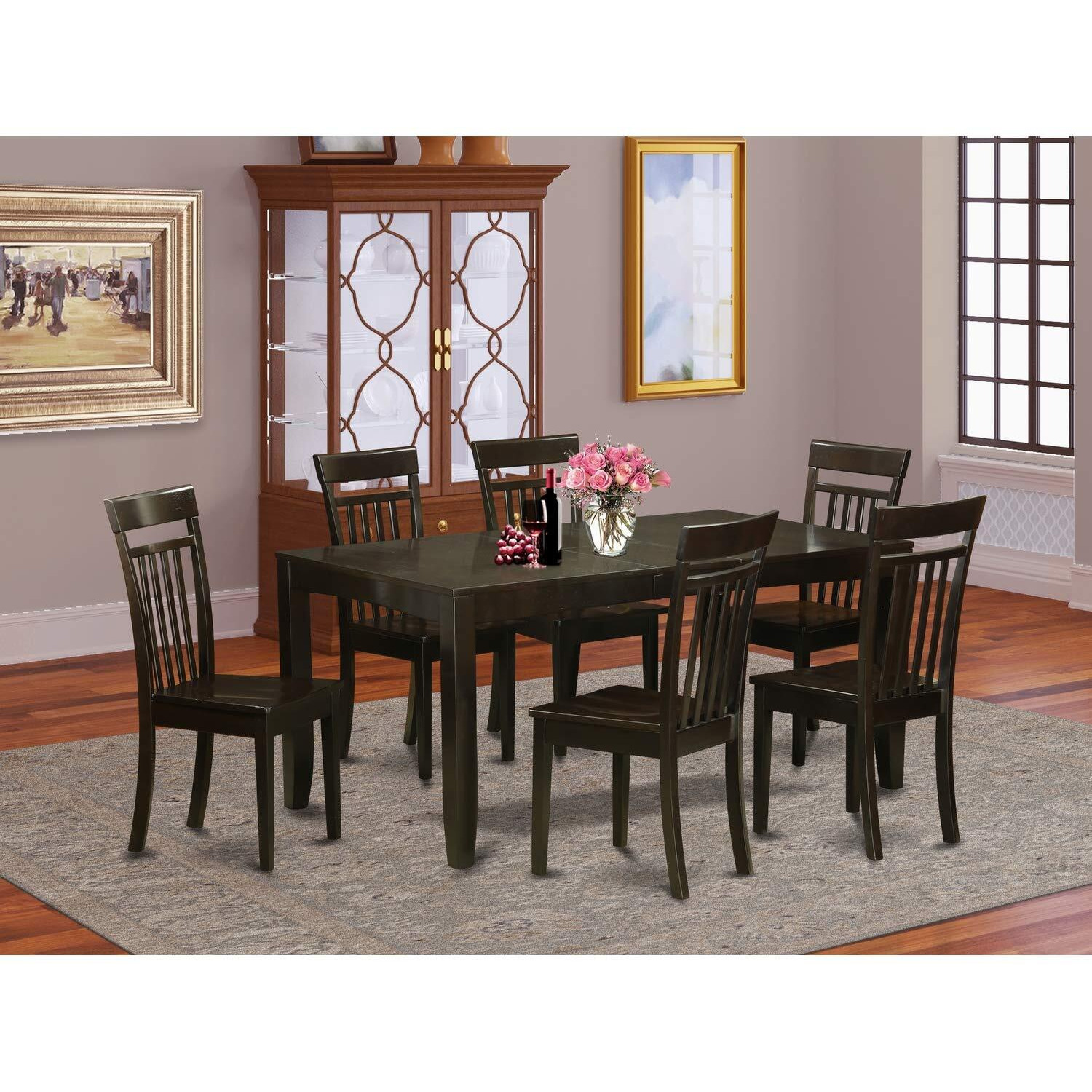 East West Furniture Lyca7-Cap-W Lynfield 7 Piece Set Consist Of A Rectangle Dining Table With Butterfly Leaf And 6 Kitchen Chairs  36X66 Inch  Cappuccino