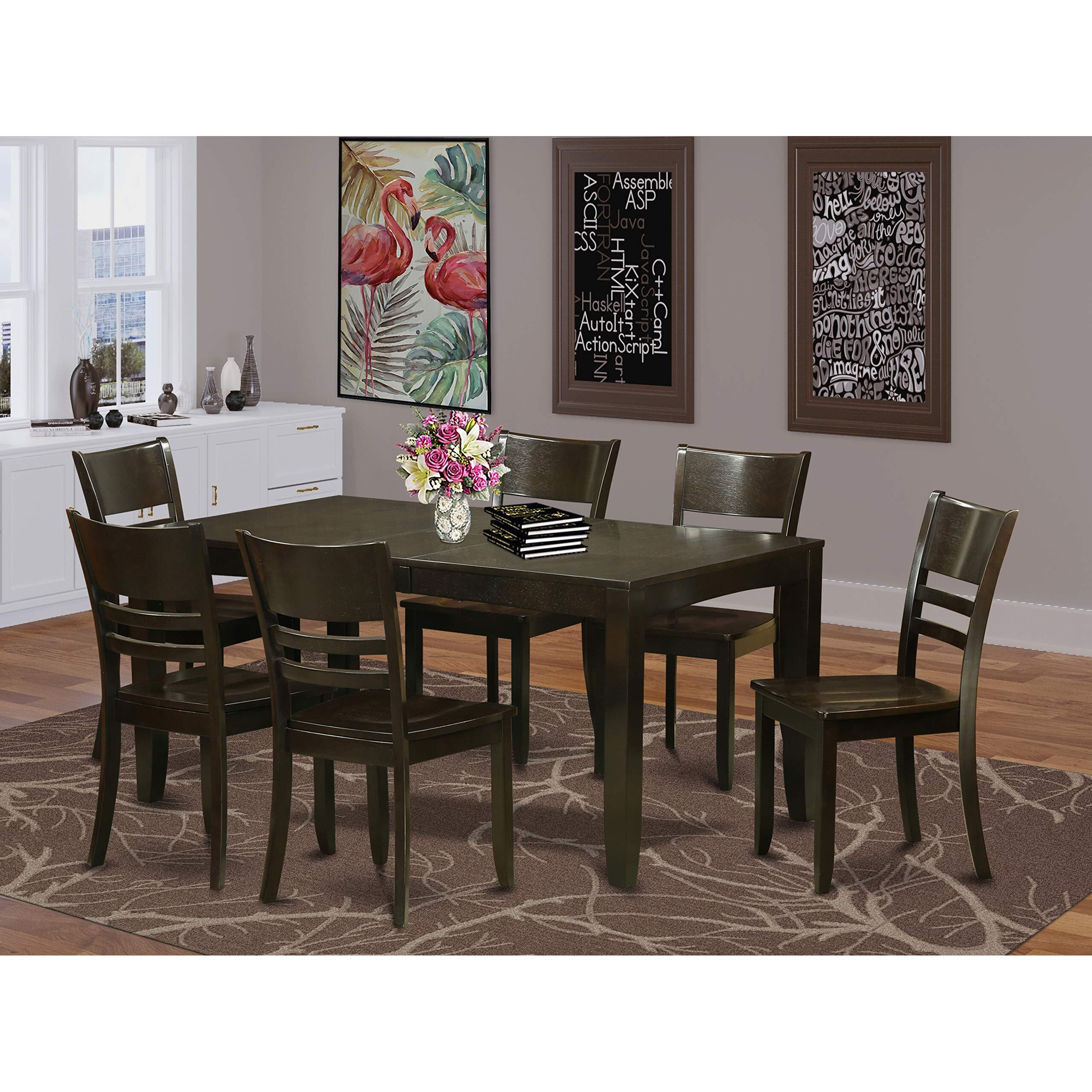 East West Furniture Lyfd7-Cap-W Lynfield 7 Piece Kitchen Set Consist Of A Rectangle Table With Butterfly Leaf And 6 Dining Room Chairs  36X66 Inch