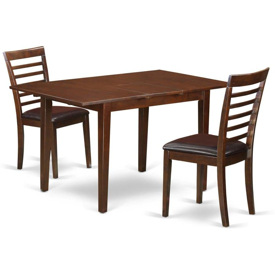 East West Furniture Noml3-Mah-Lc 3 Piece Dining Table Set Contains A Rectangle Dining Room Table With Butterfly Leaf And 2 Faux Leather Upholstered Chairs  32X54 Inch  Mahogany