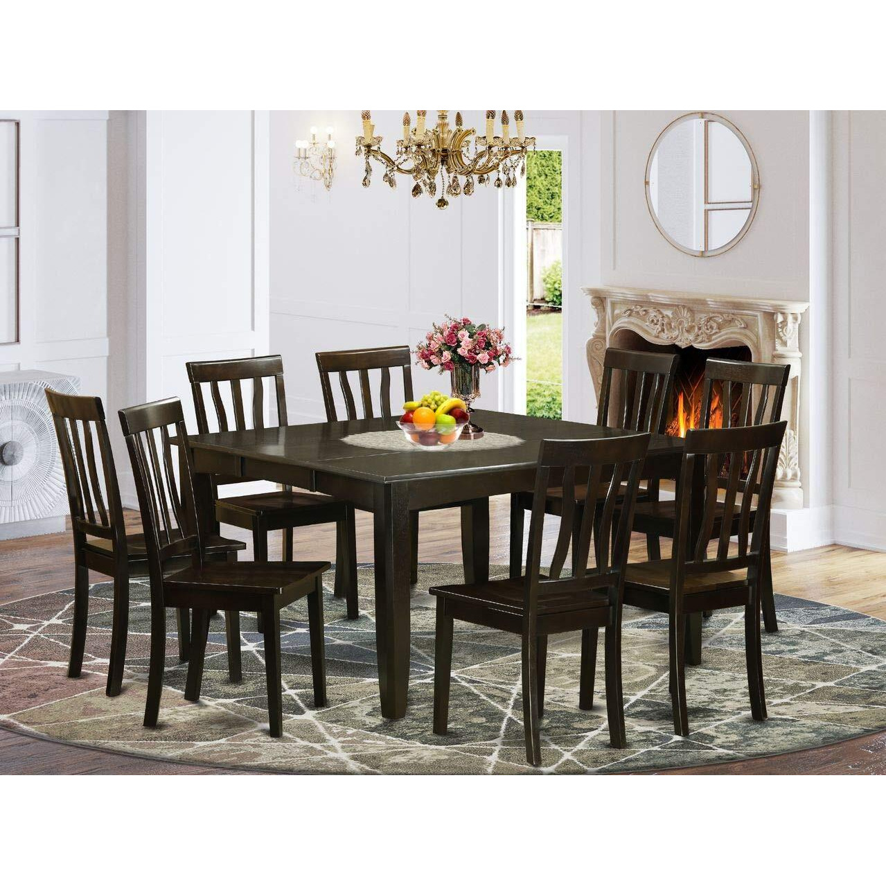 East West Furniture Pfan9-Cap-W 9 Piece Dining Room Table Set Includes A Square Kitchen Table With Butterfly Leaf And 8 Dining Chairs  54X54 Inch  Cappuccino