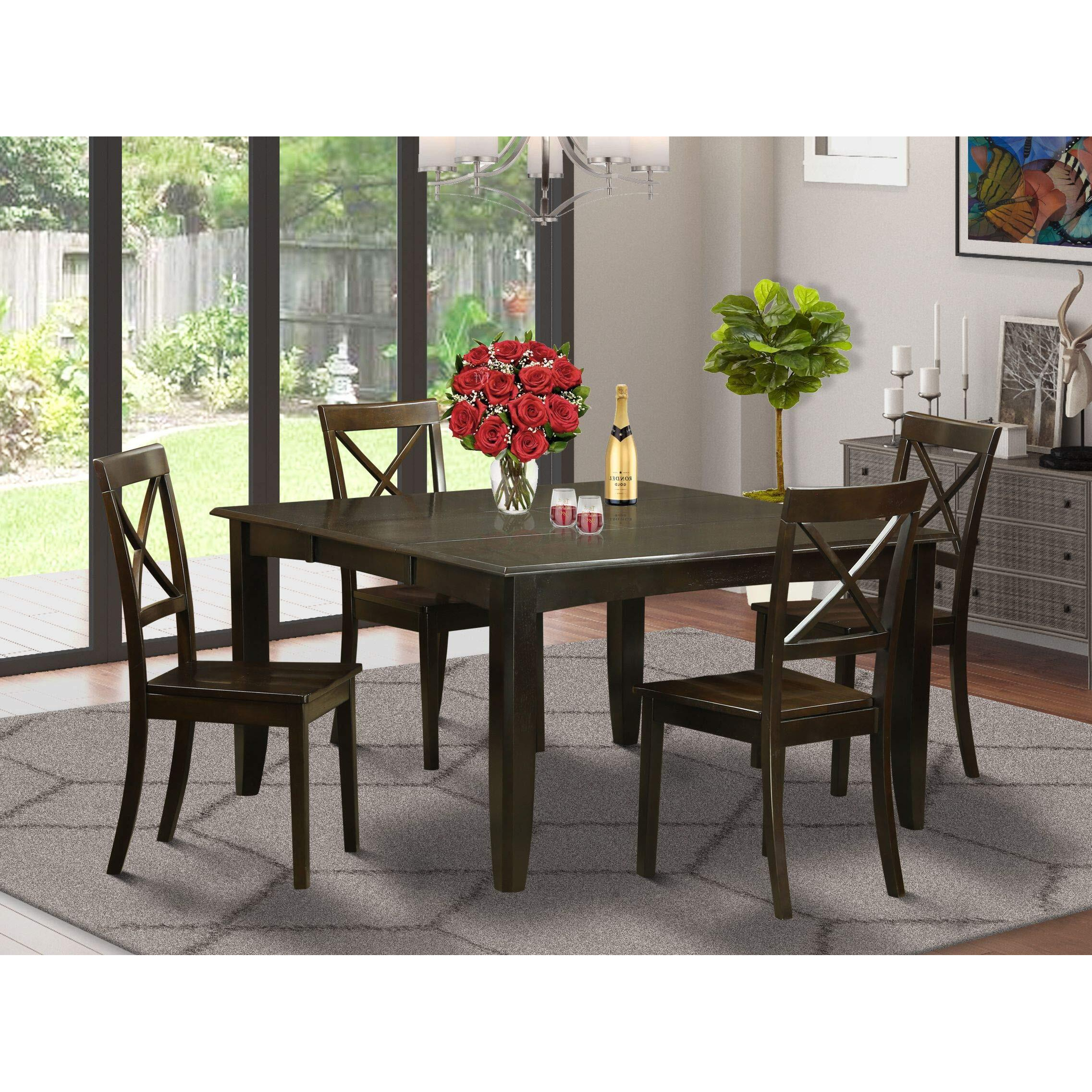 East West Furniture Pfbo5-Cap-W 5 Piece Dining Room Furniture Set Includes A Square Kitchen Table With Butterfly Leaf And 4 Dining Chairs  54X54 Inch  Cappuccino