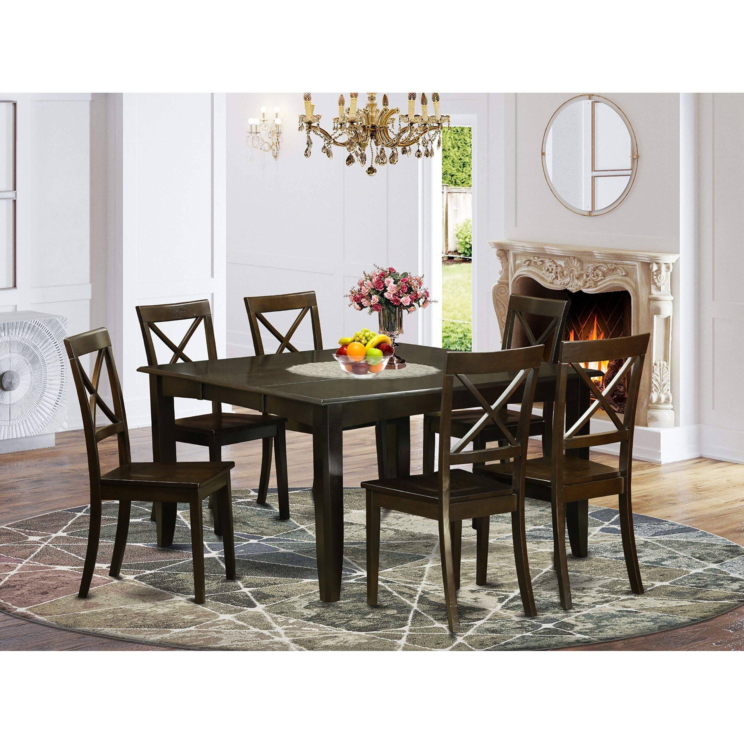 East West Furniture Pfbo7-Cap-W 7 Piece Dining Room Table Set Consist Of A Square Kitchen Table With Butterfly Leaf And 6 Dining Chairs  54X54 Inch  Cappuccino